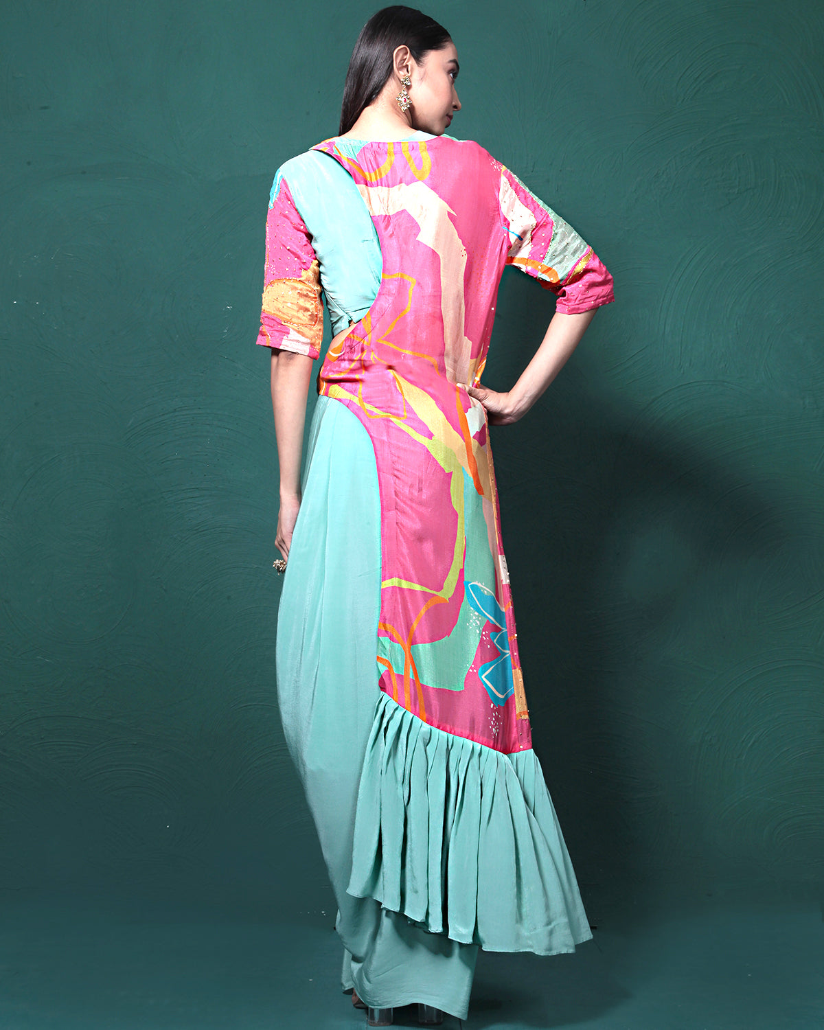 Pink Mint Floral Draped Skirt Dress