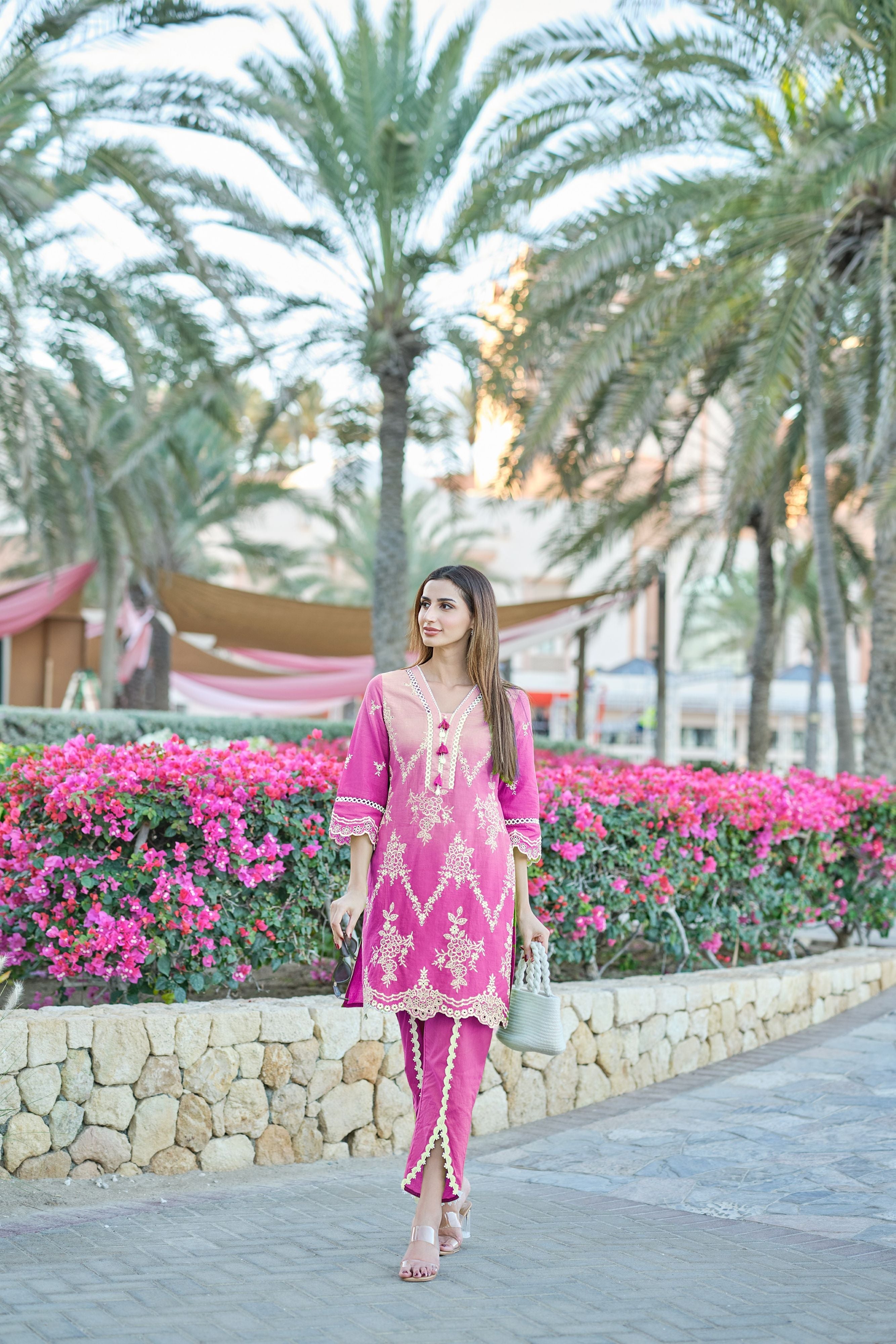 Vibrant Pink Embroidered Co-Ord Set