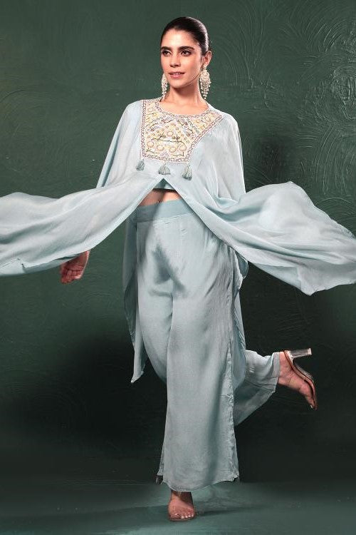 Sky Blue Embroidered Kaftan Set