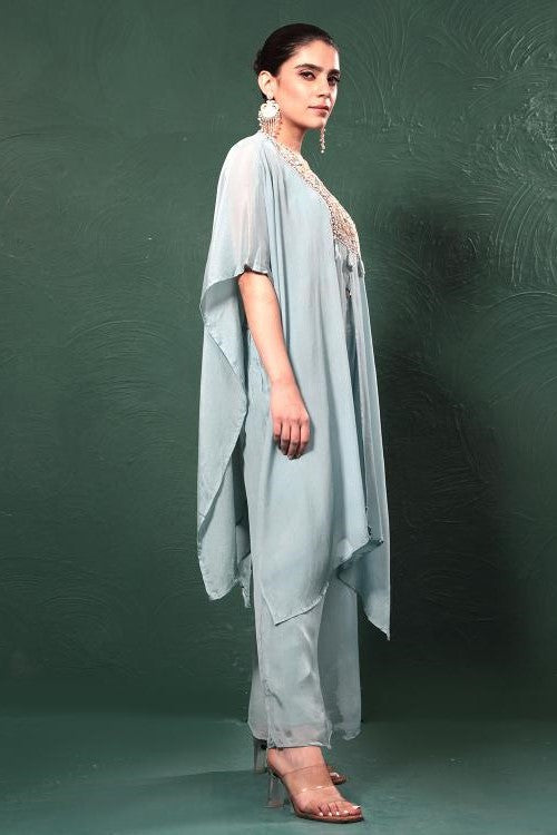 Sky Blue Embroidered Kaftan Set