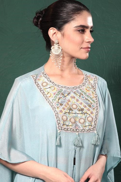 Sky Blue Embroidered Kaftan Set