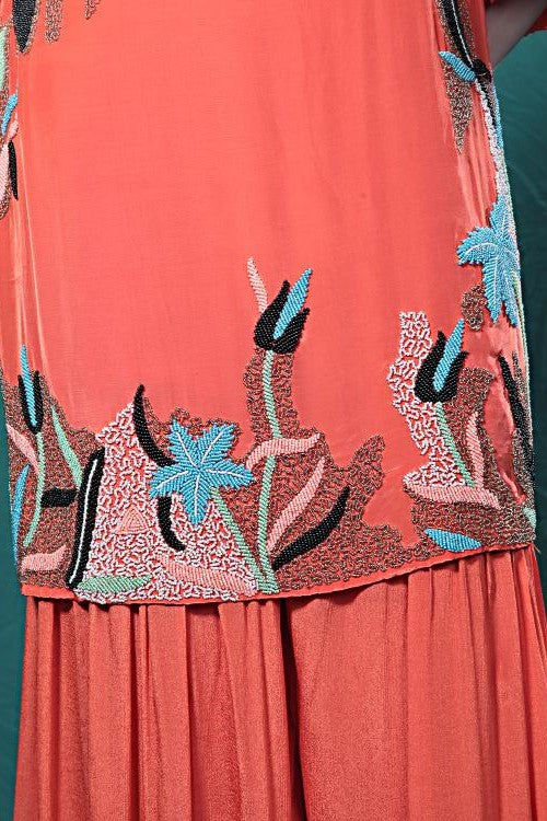 Orange Embroidered Crepe Silk Sharara Set