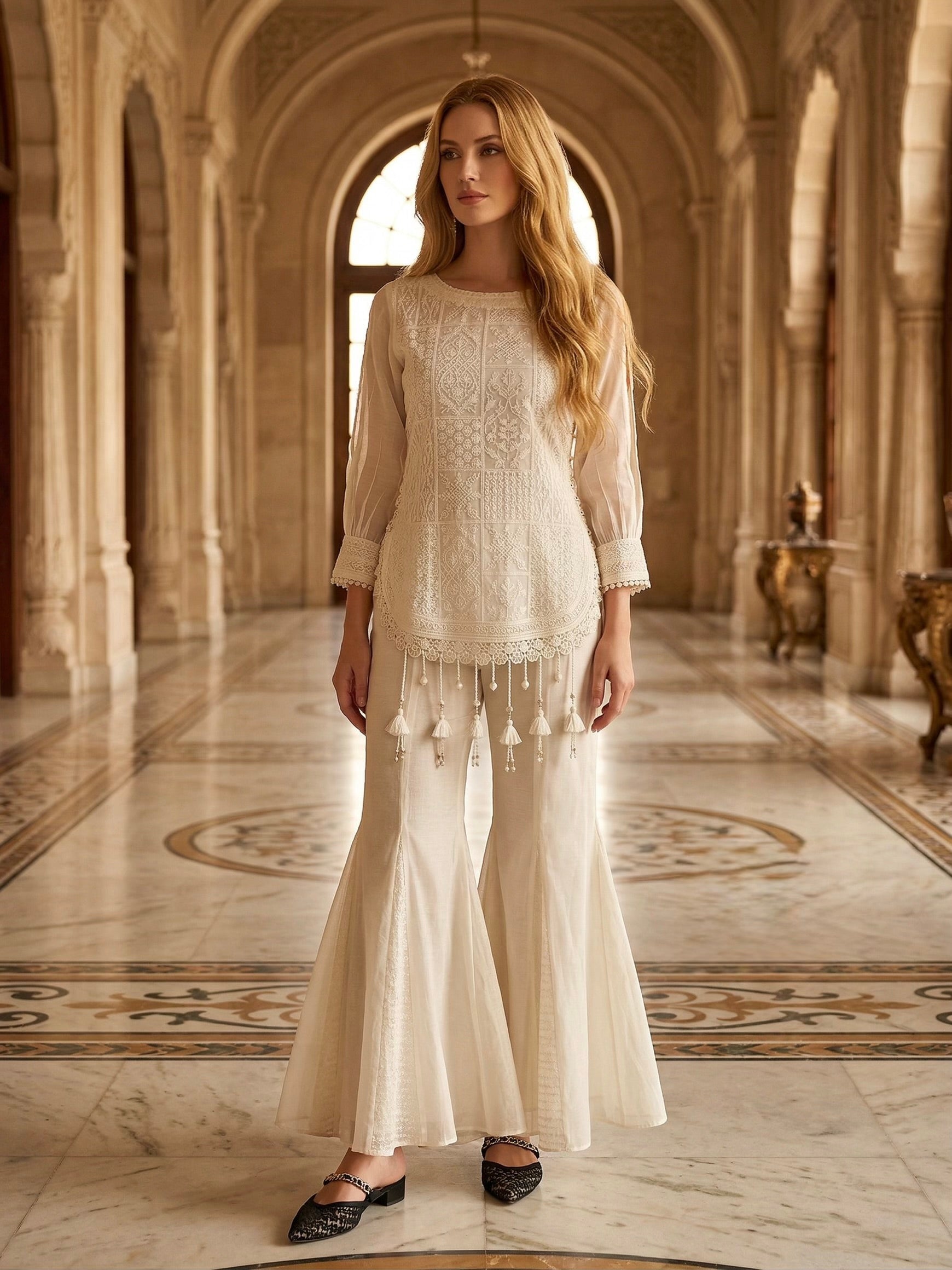 Ivory Embroidered Chanderi Silk Co-Ord Set