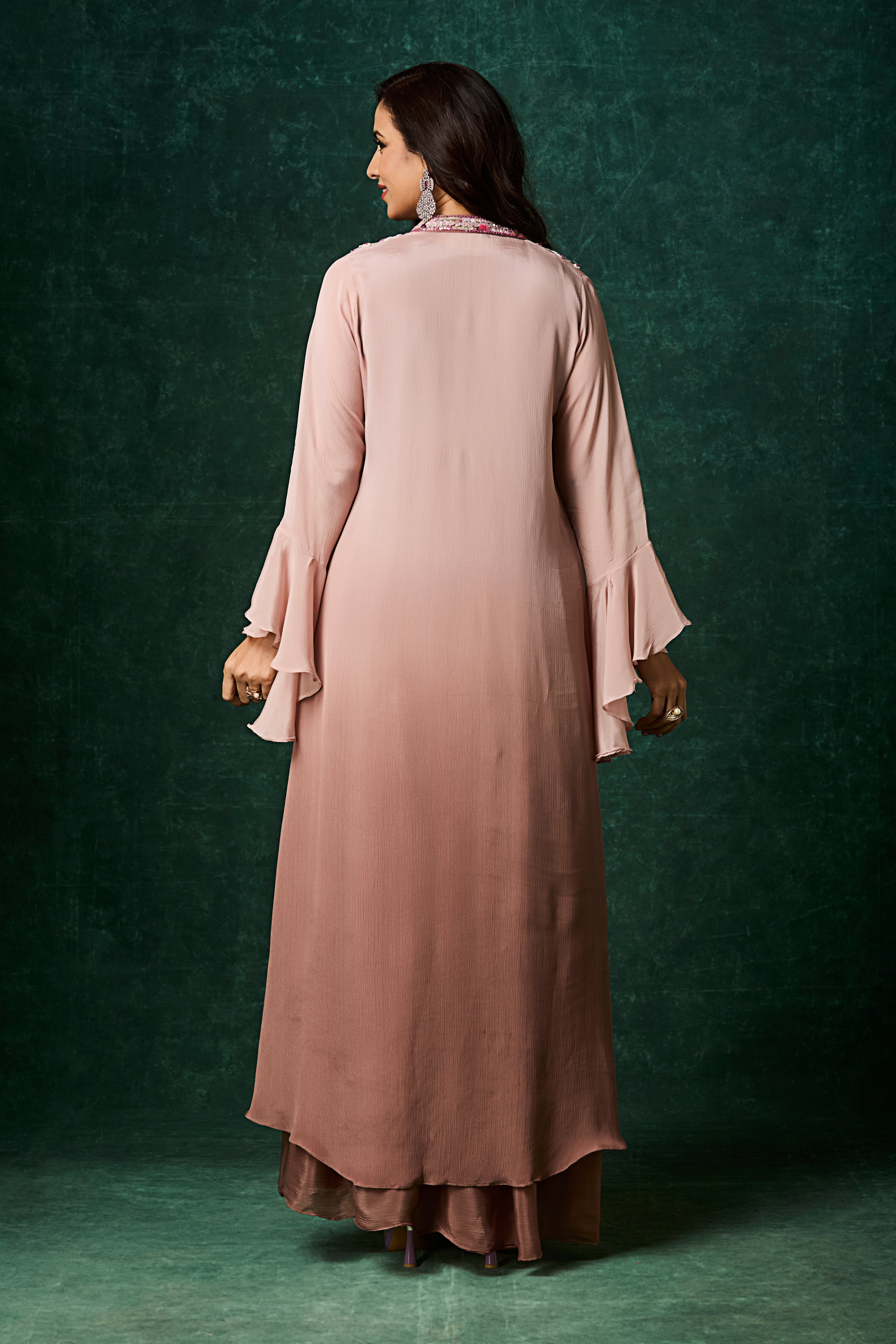 Dusty Brown Ombre Embellished Chinon Silk Gown