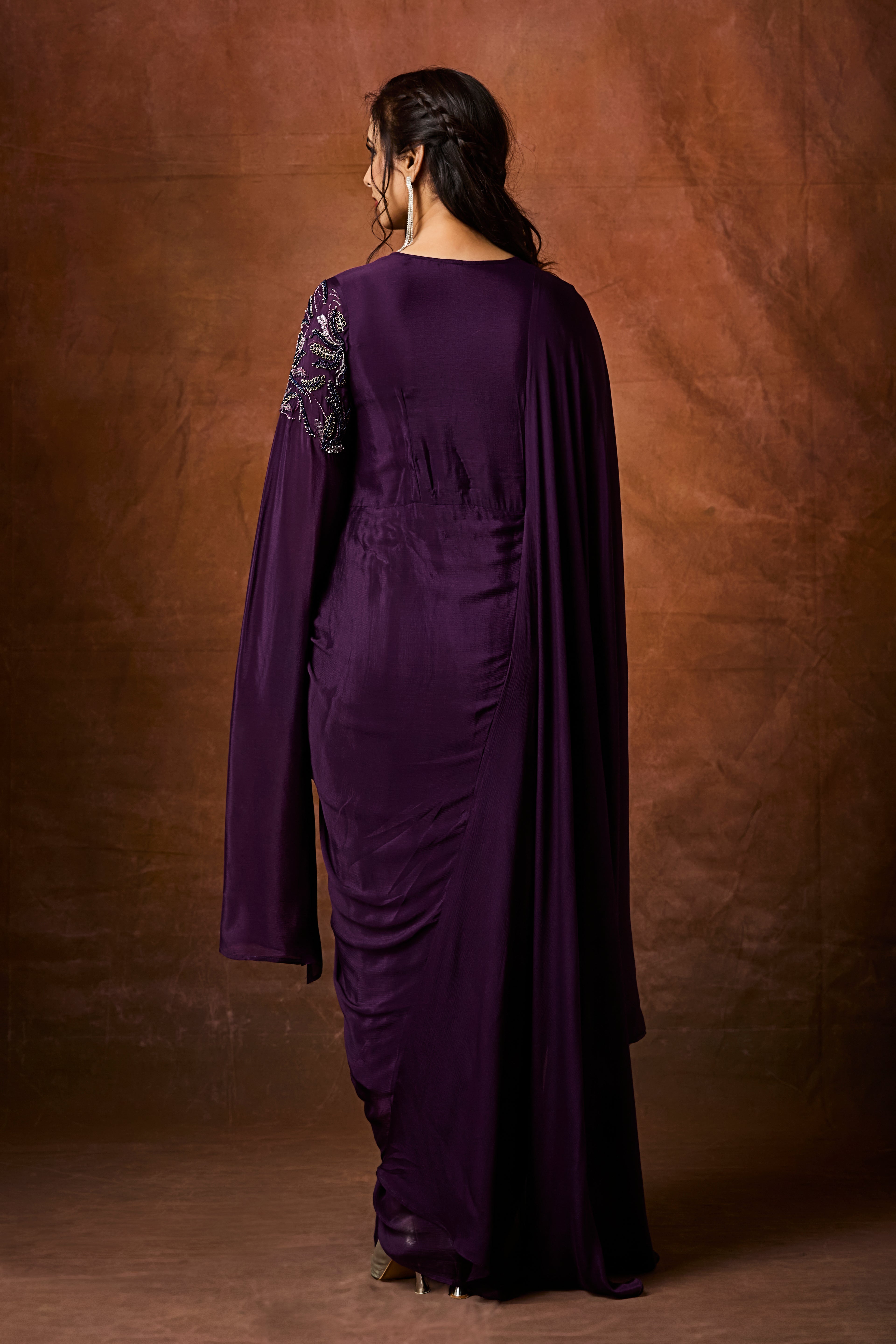 Imperial Plum Embellished Chinon Silk Gown