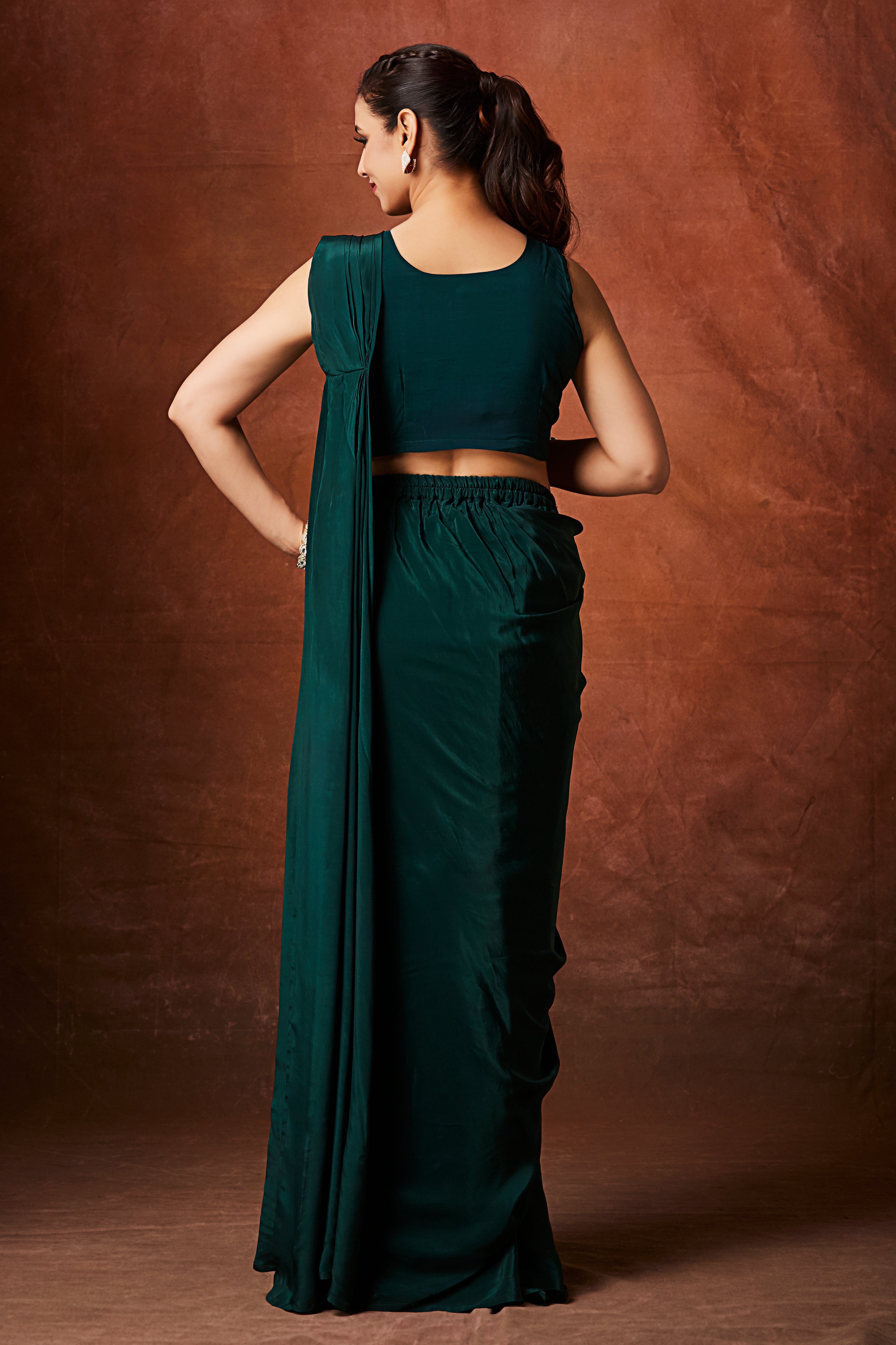 Leaf Green Embellished Crepe Silk Drape Saree