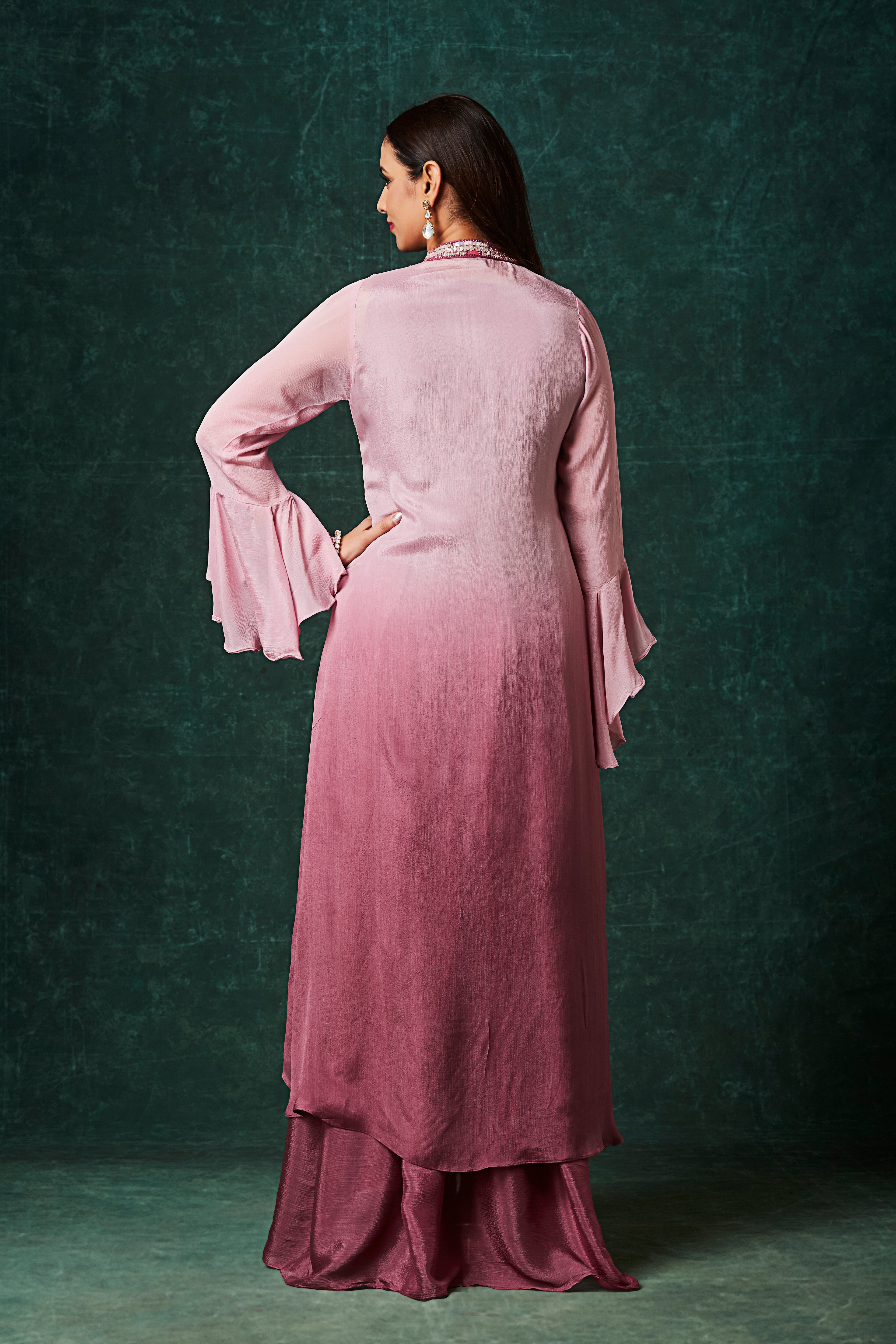 Dusty Pink Ombre Embellished Chinon Silk Gown