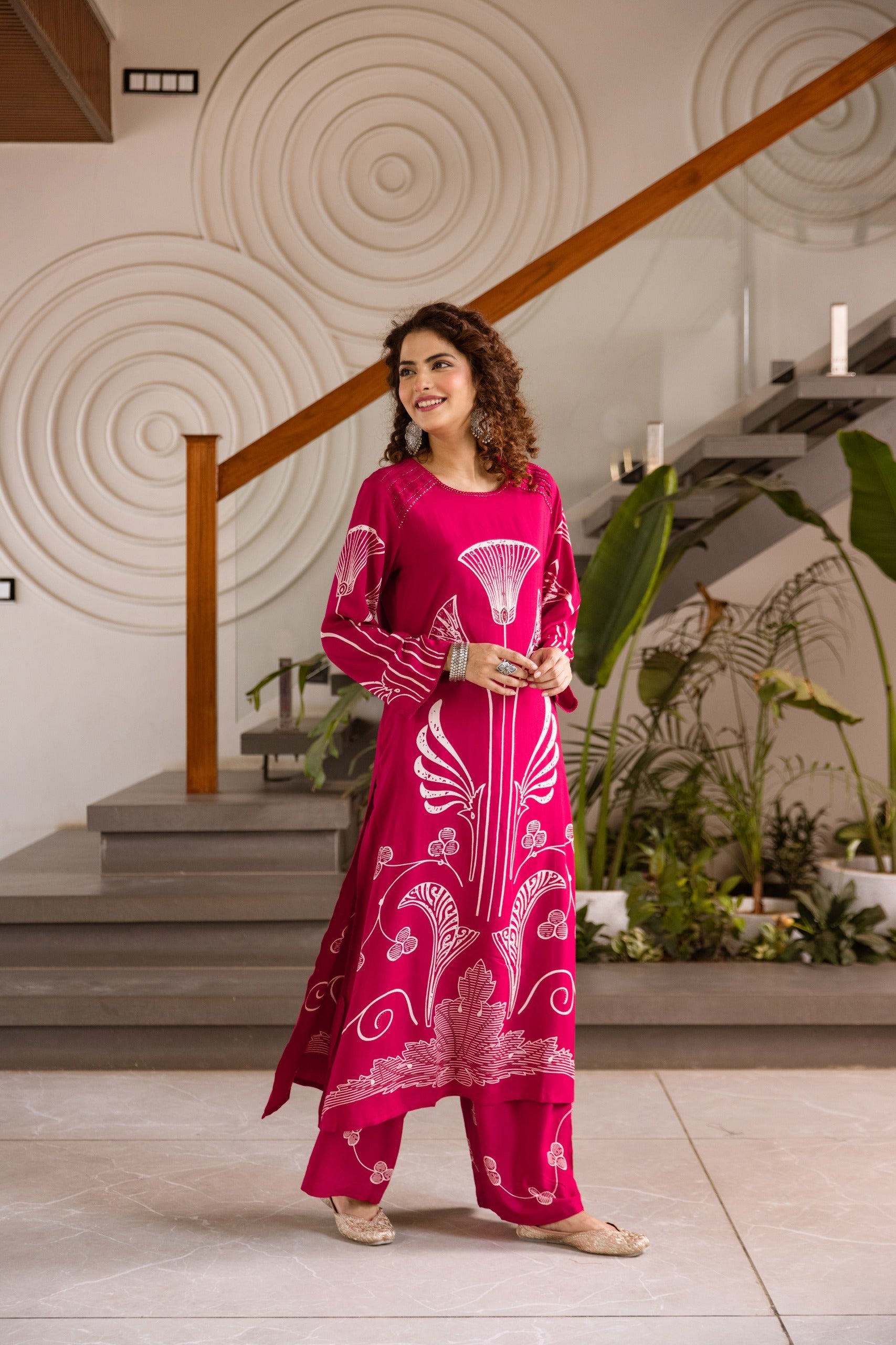Pink Printed Cotton Kurta Set