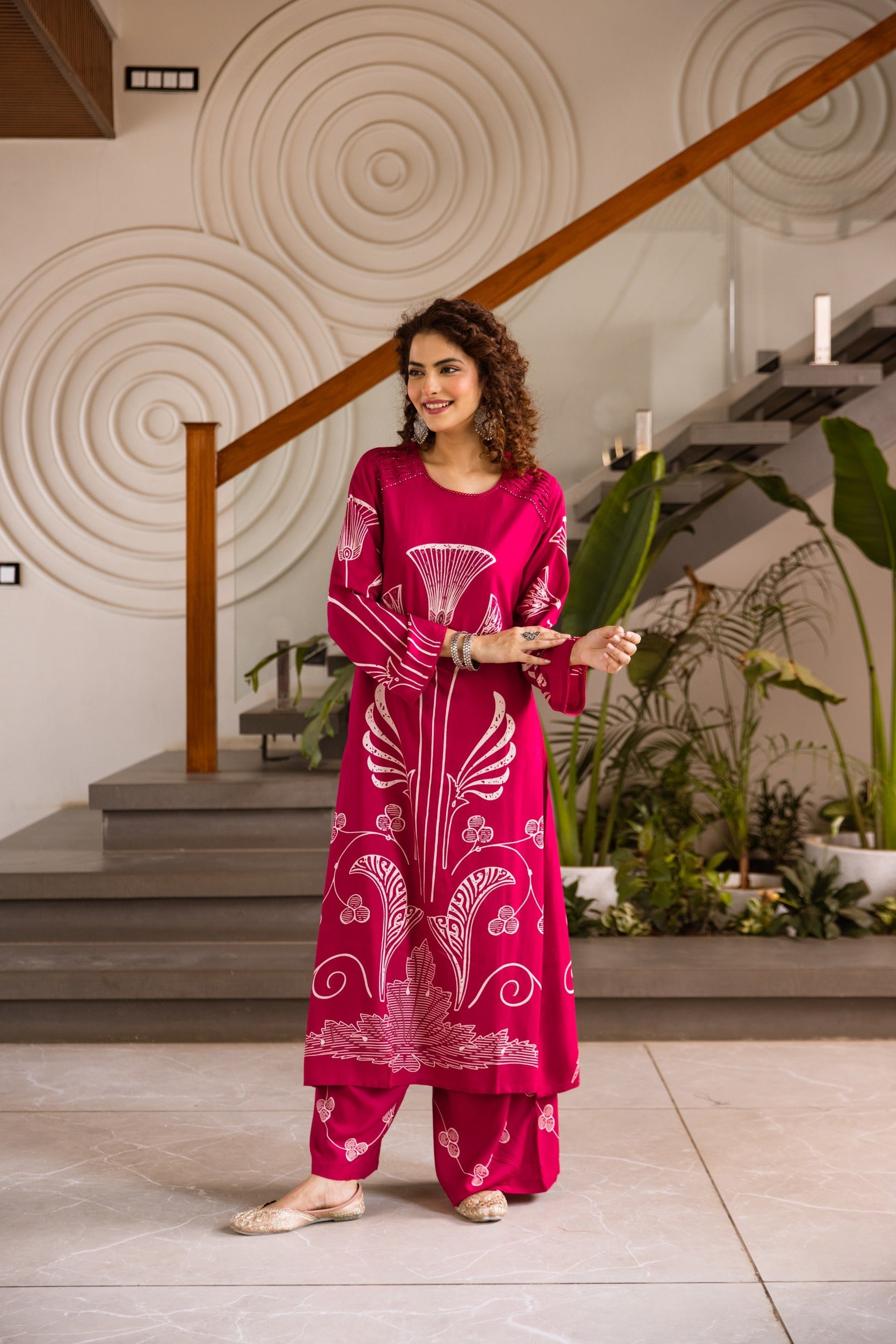 Pink Printed Cotton Kurta Set