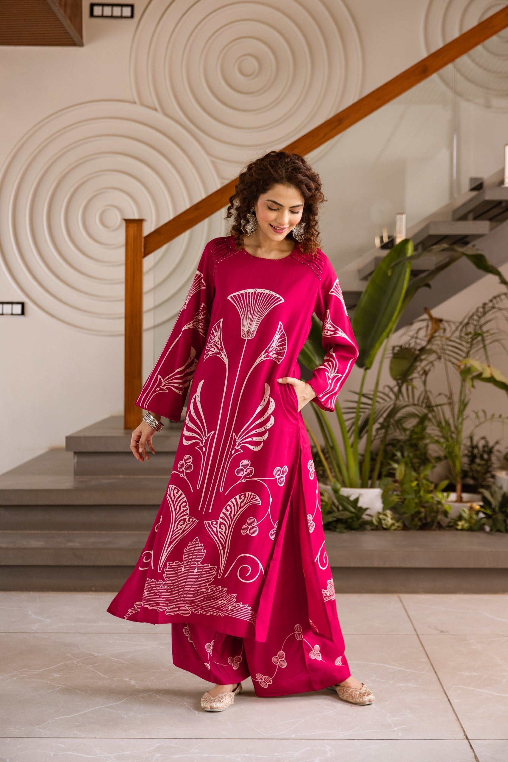 Pink Printed Cotton Kurta Set