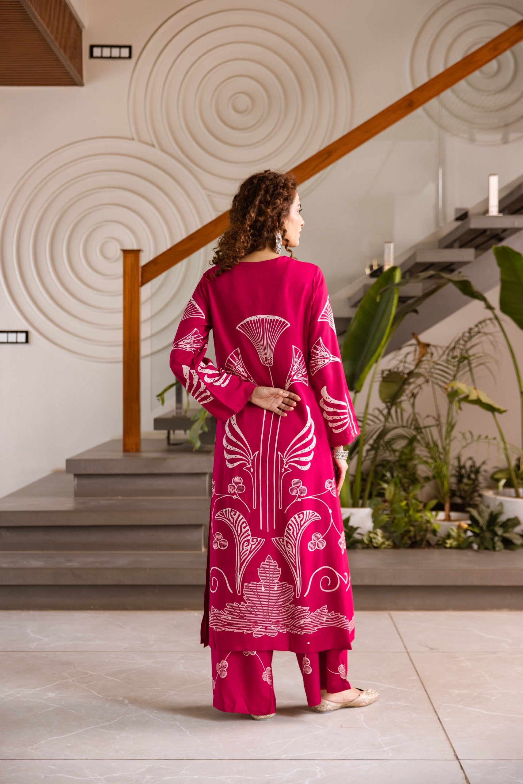 Pink Printed Cotton Kurta Set