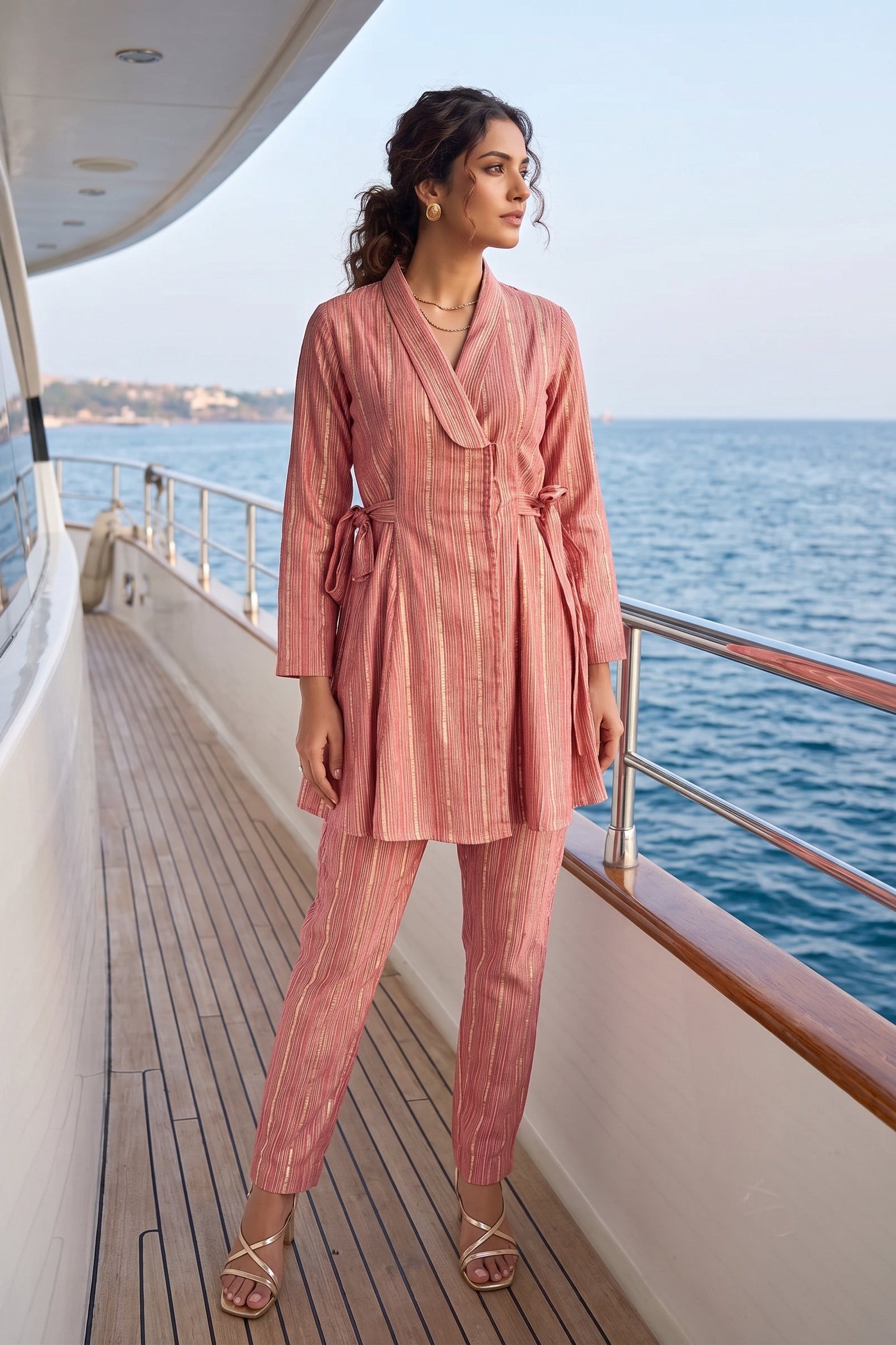 Dusty Rose Angrakha Premium Silk Co-Ord Set