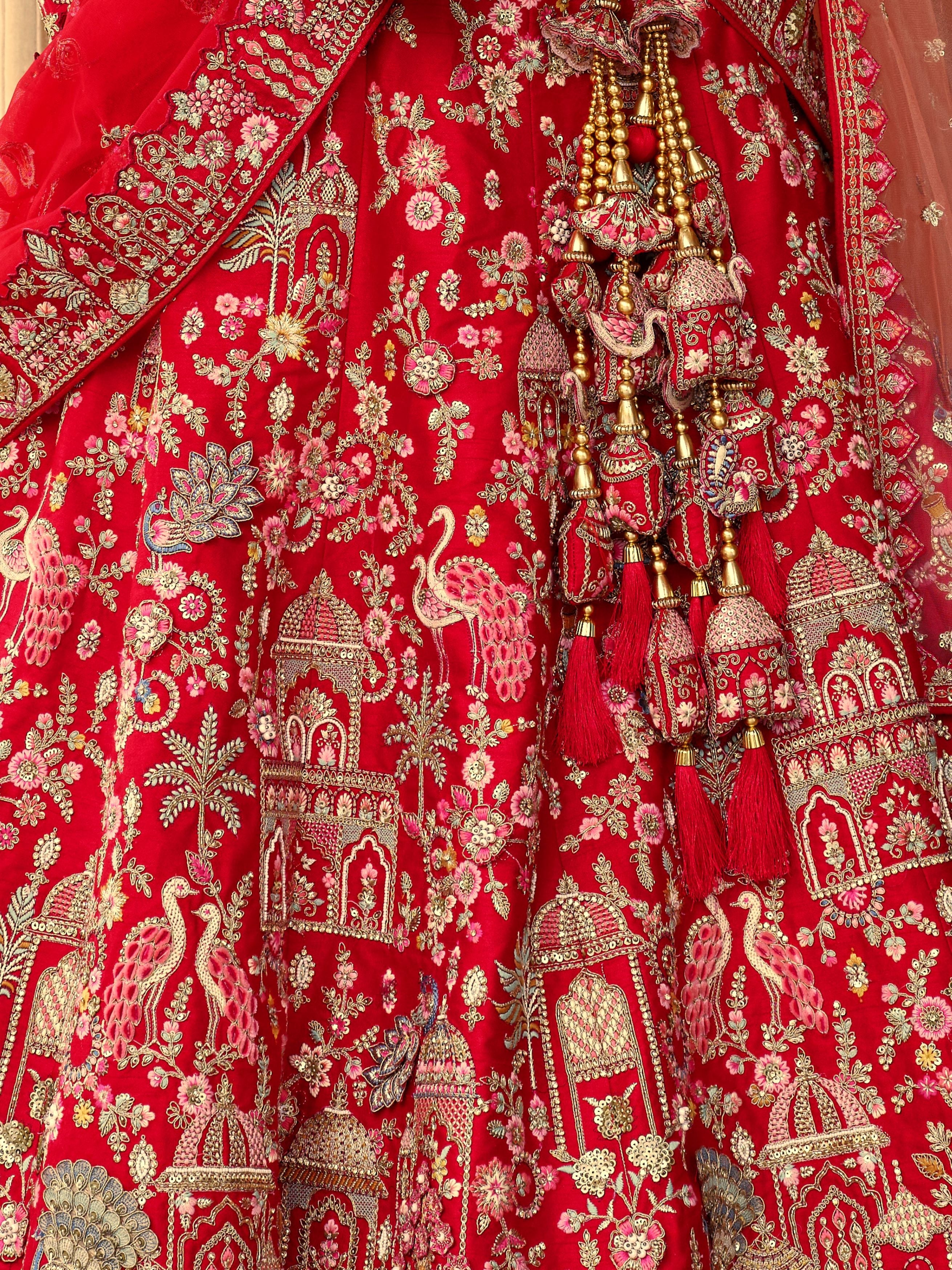 Red Crimson Embellished Premium Silk Lehenga Set