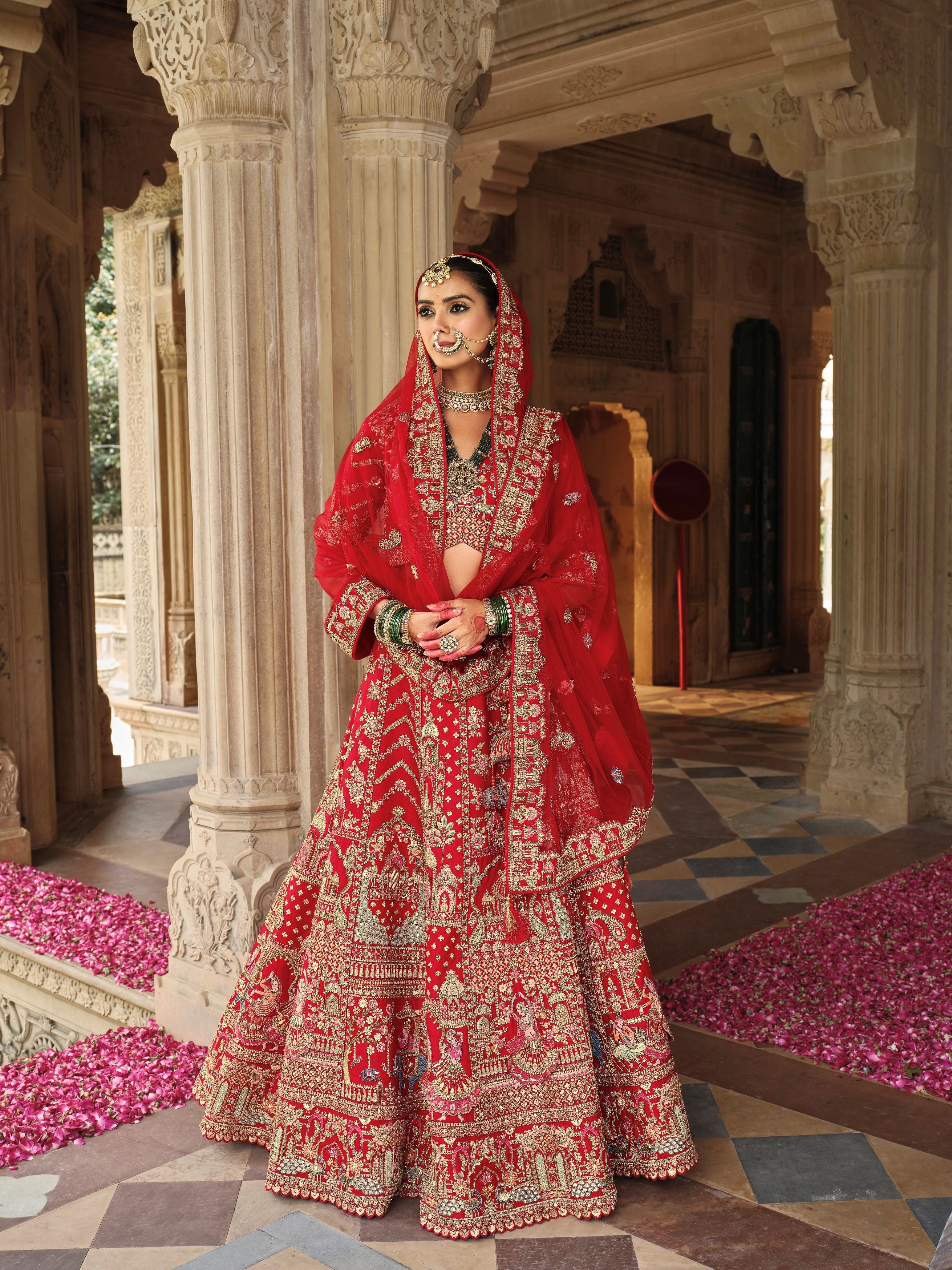 Crimson Majesty Embellished Premium Silk Lehenga Set
