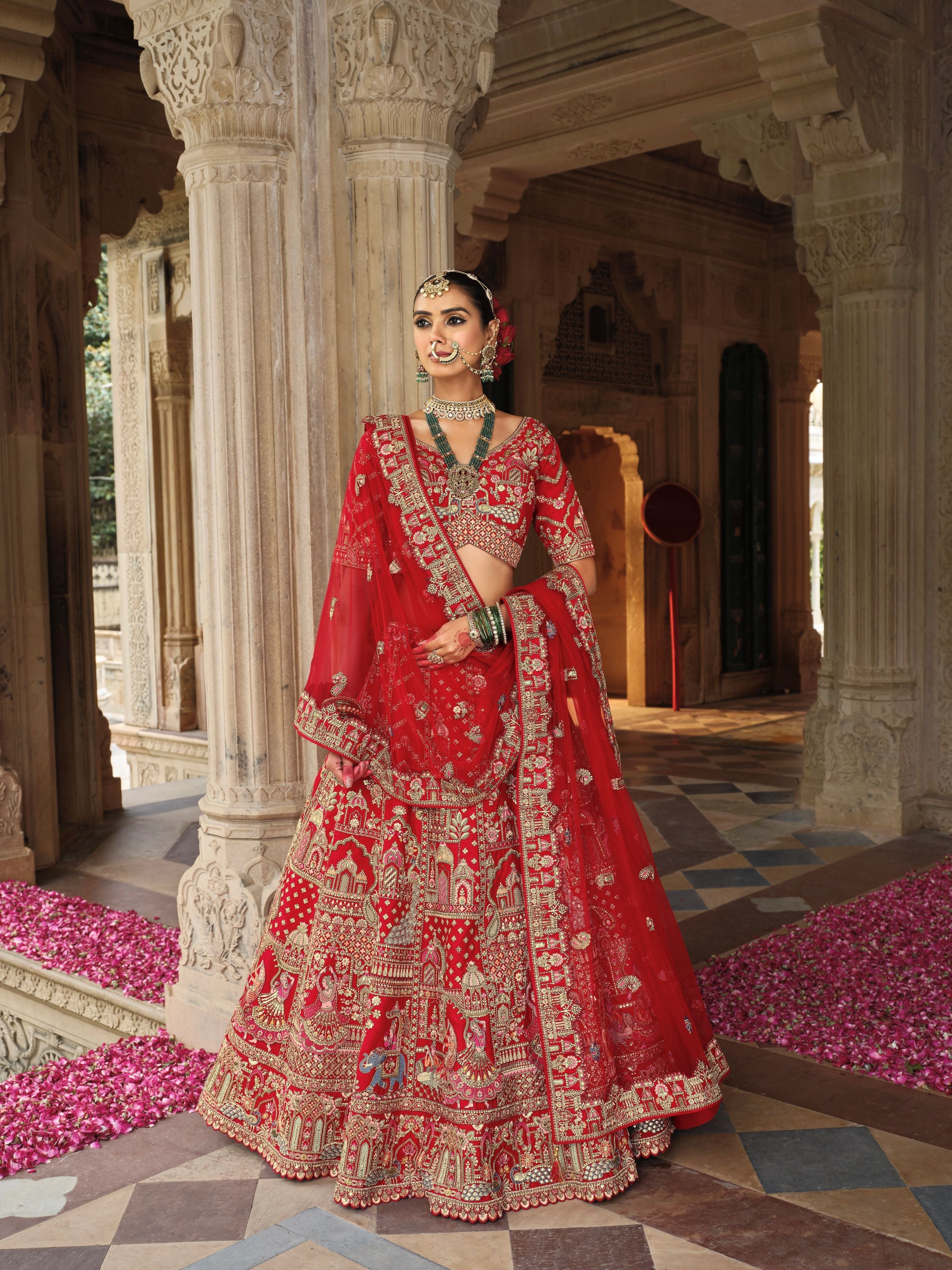 Crimson Majesty Embellished Premium Silk Lehenga Set
