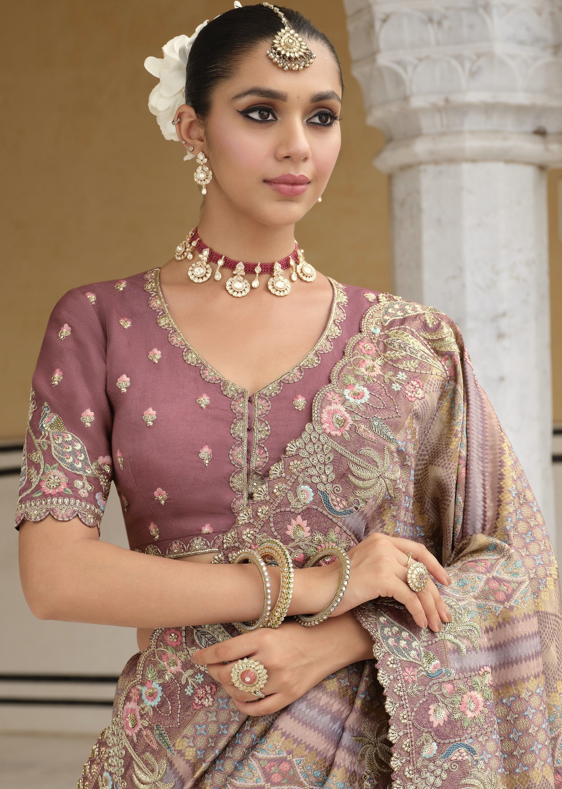 Lilac Embellished Tissue Organza Silk Saree