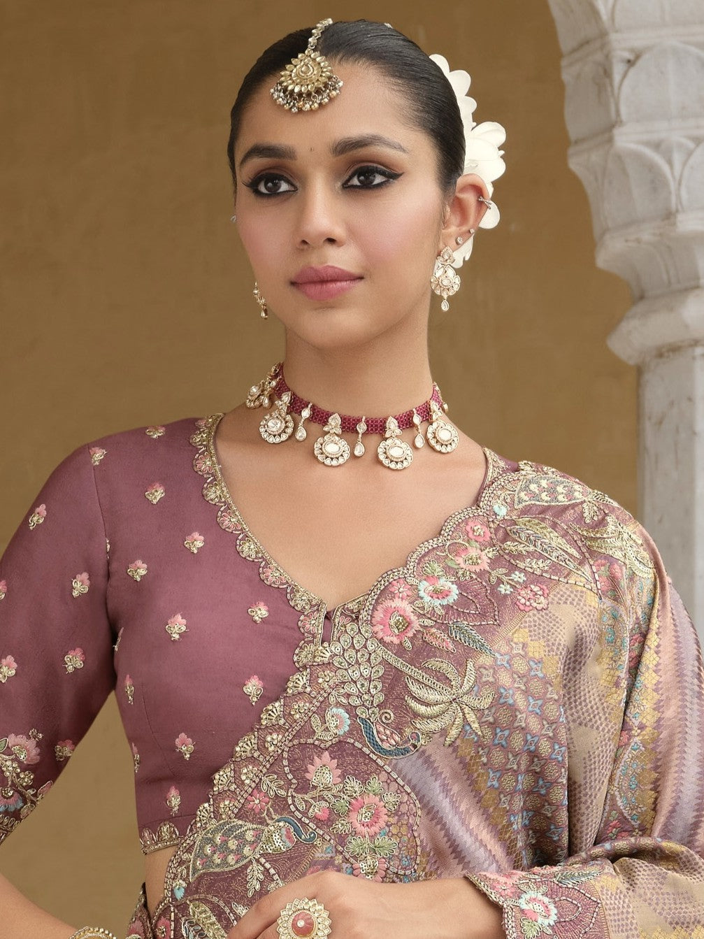 Lilac Embellished Tissue Organza Silk Saree