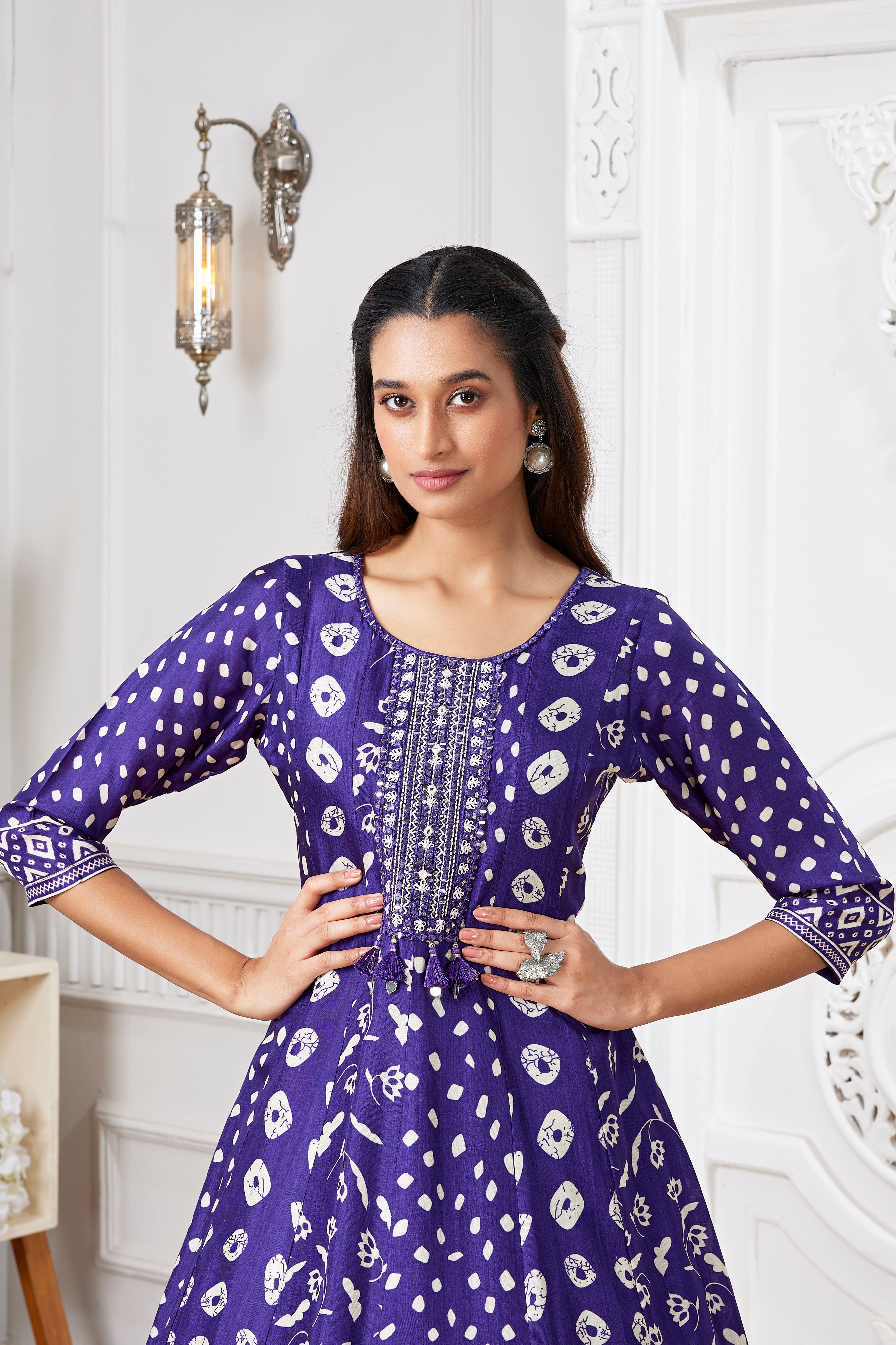 Purple Ethnic Printed Muslin Silk Anarkali Gown