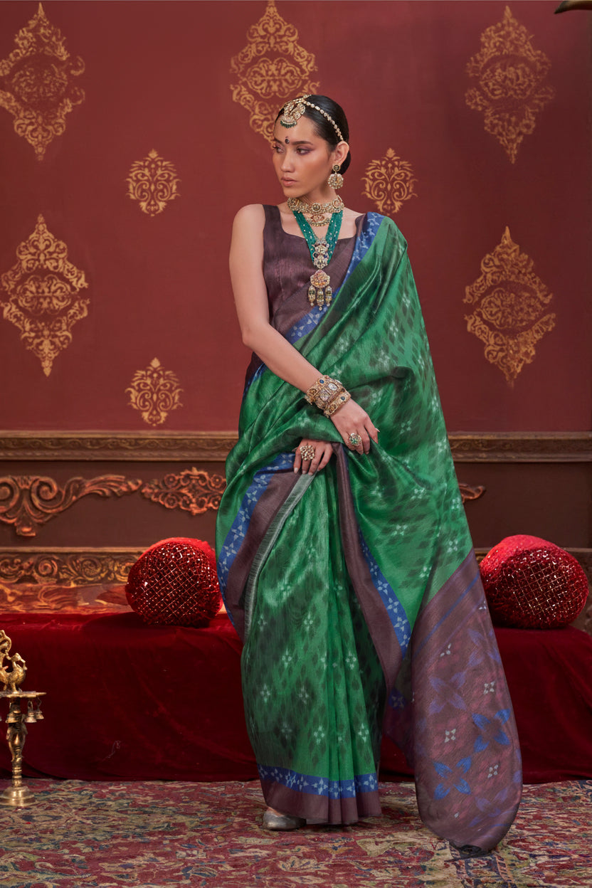 Ivy Green Printed Premium Silk Saree