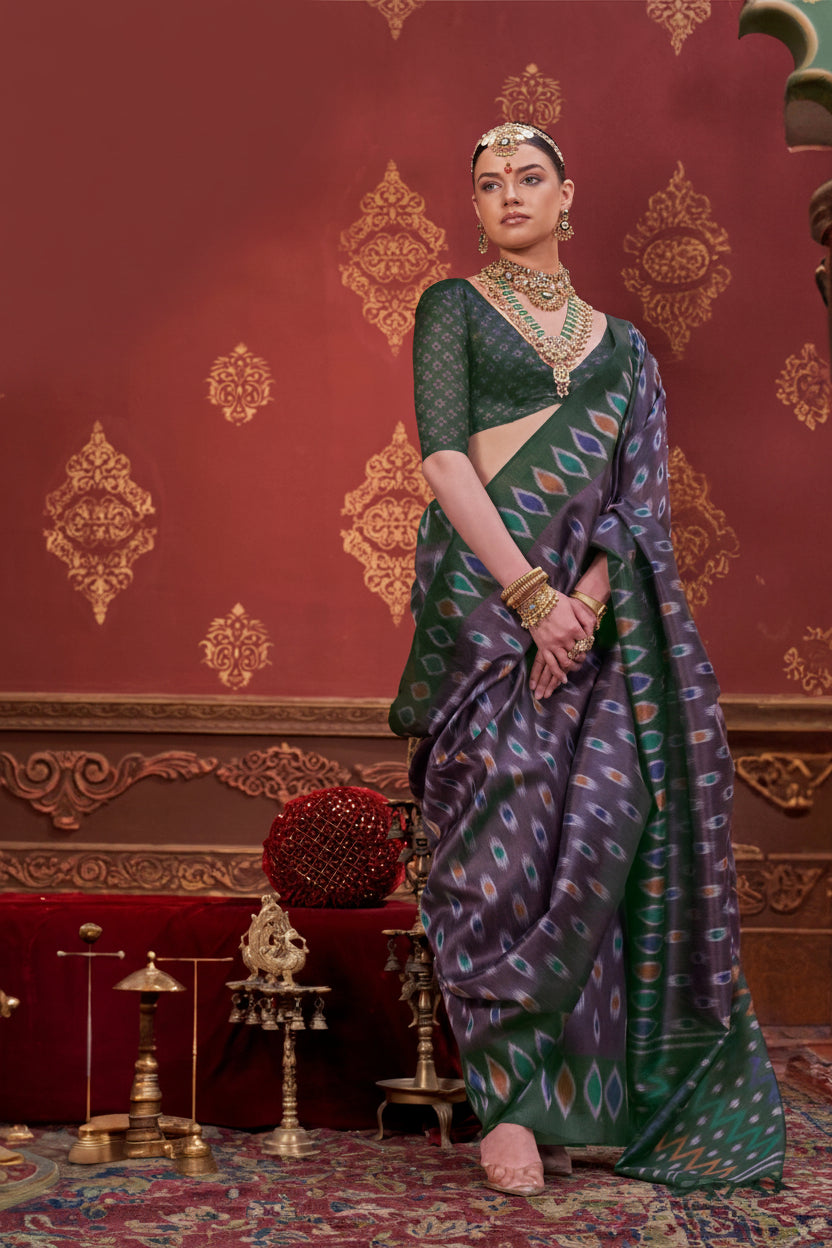 Mist Purple Printed Premium Silk Saree