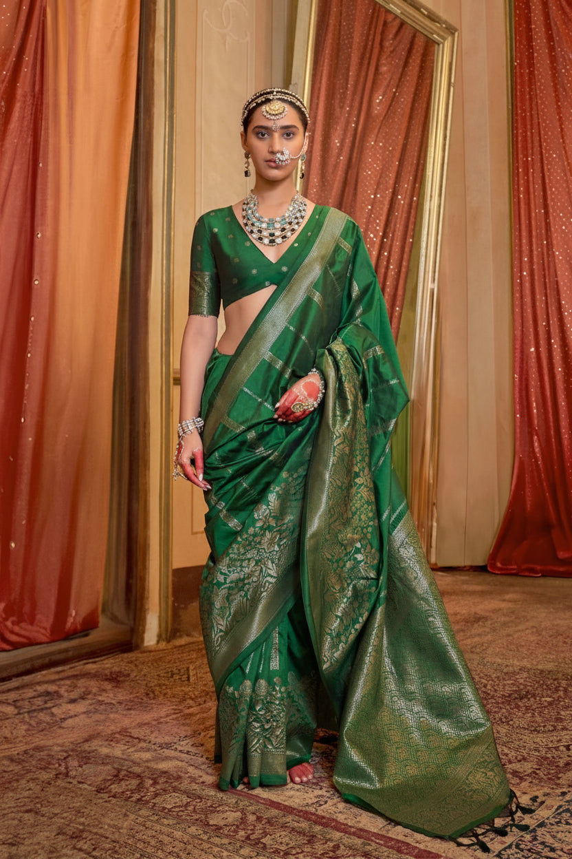 Cedar Green Zari Premium Silk Saree