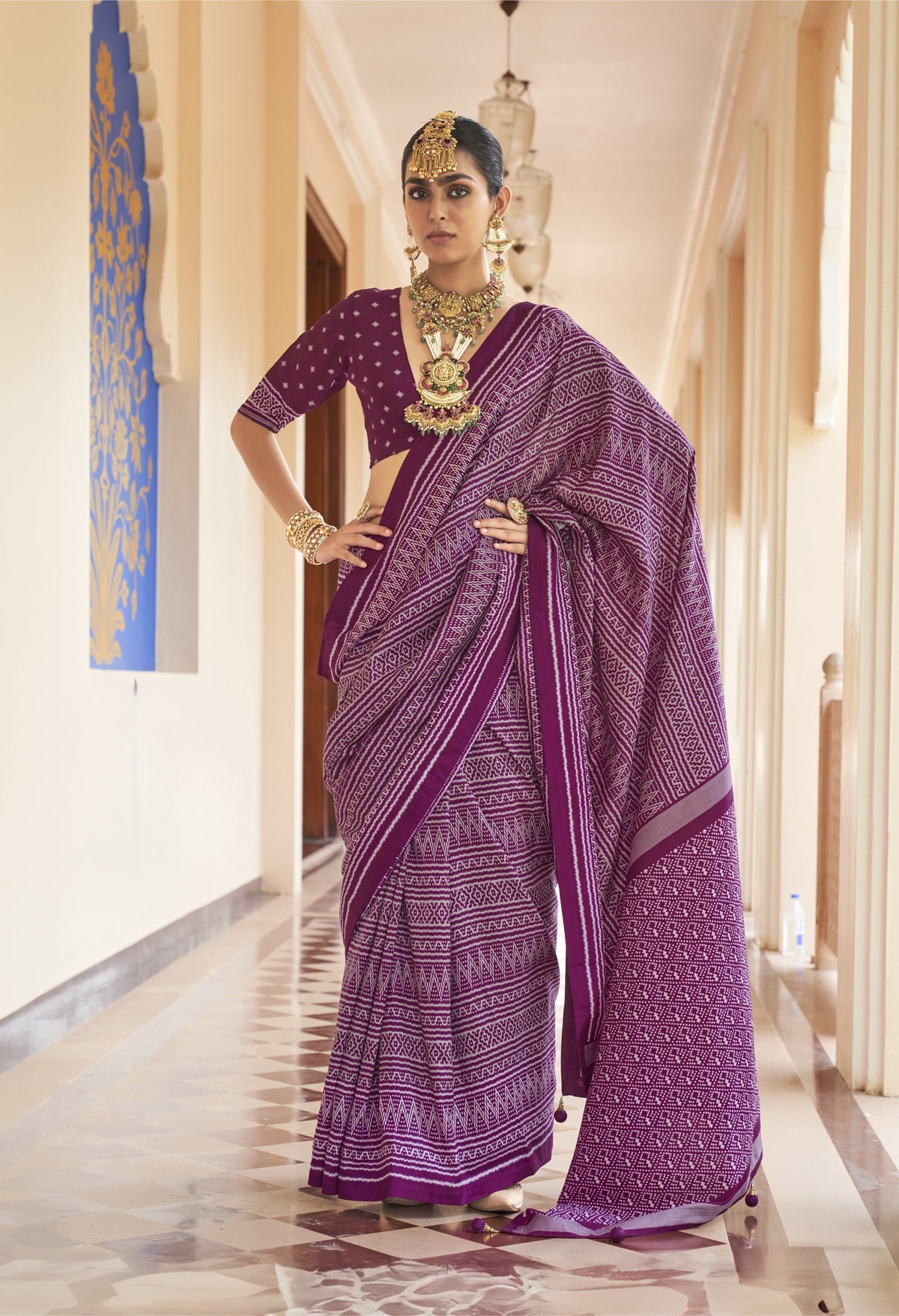 Deep Plum Purple Printed Premium Silk Saree