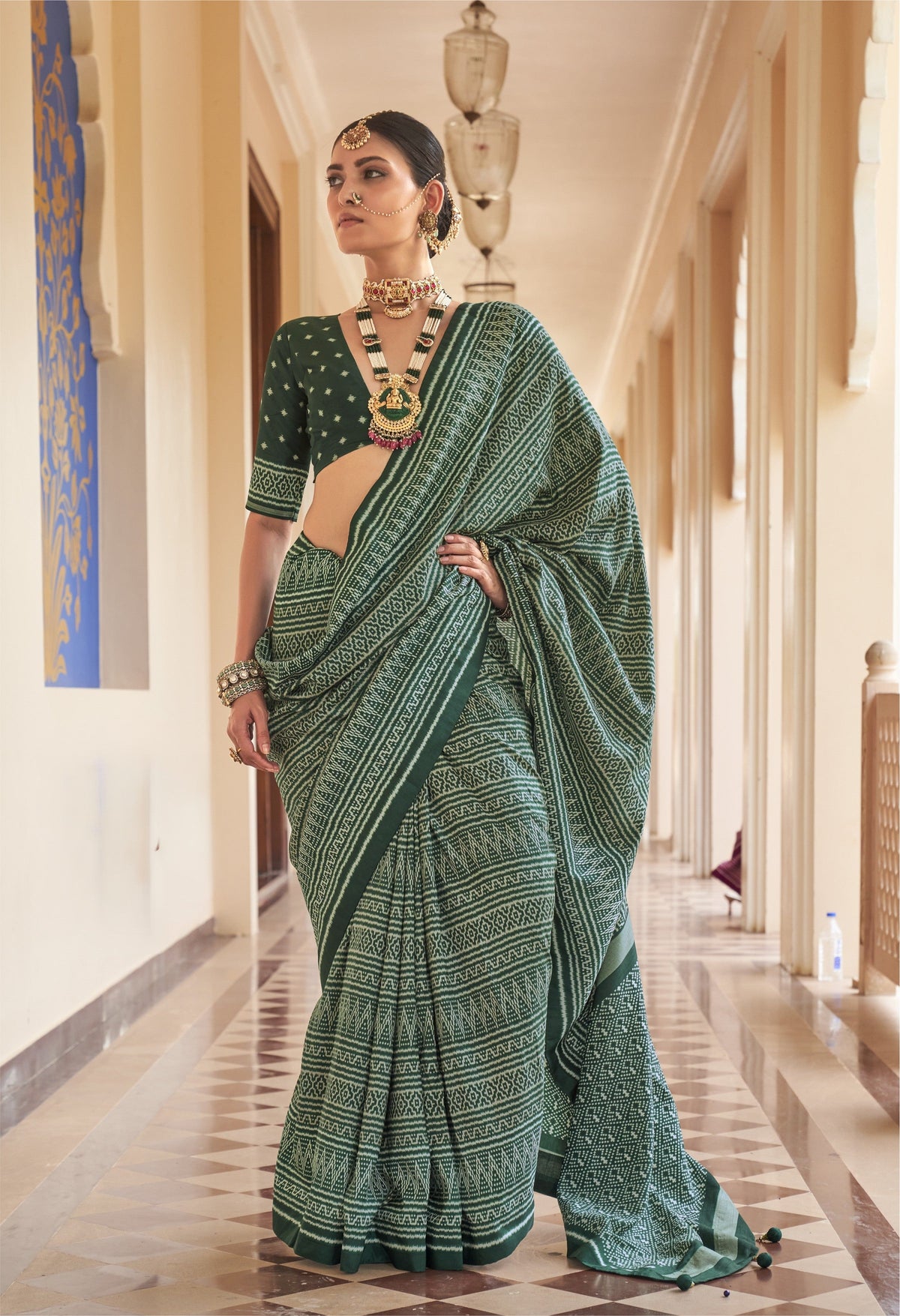 Royal Green Printed Premium Silk Saree