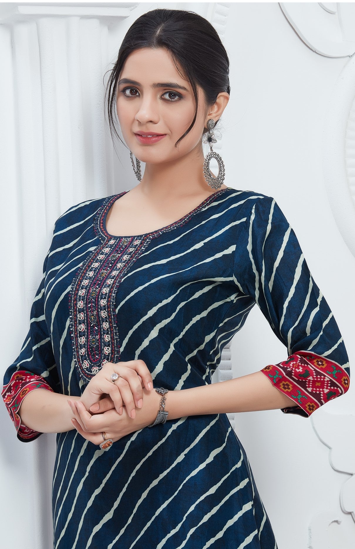 Blue Ethnic Printed Muslin Silk Kurta Pants Set