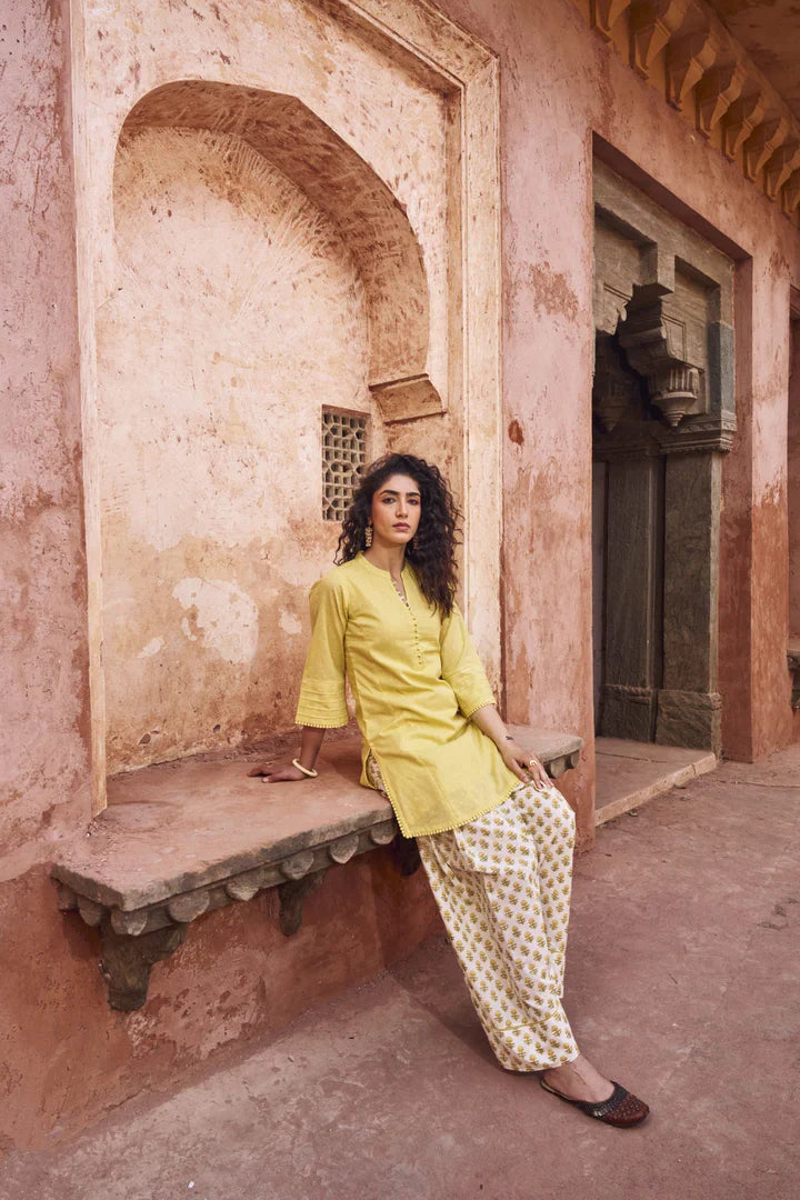 Pastel Yellow Mul-Cotton Kurta Set