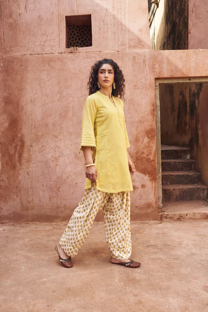 Pastel Yellow Mul-Cotton Kurta Set