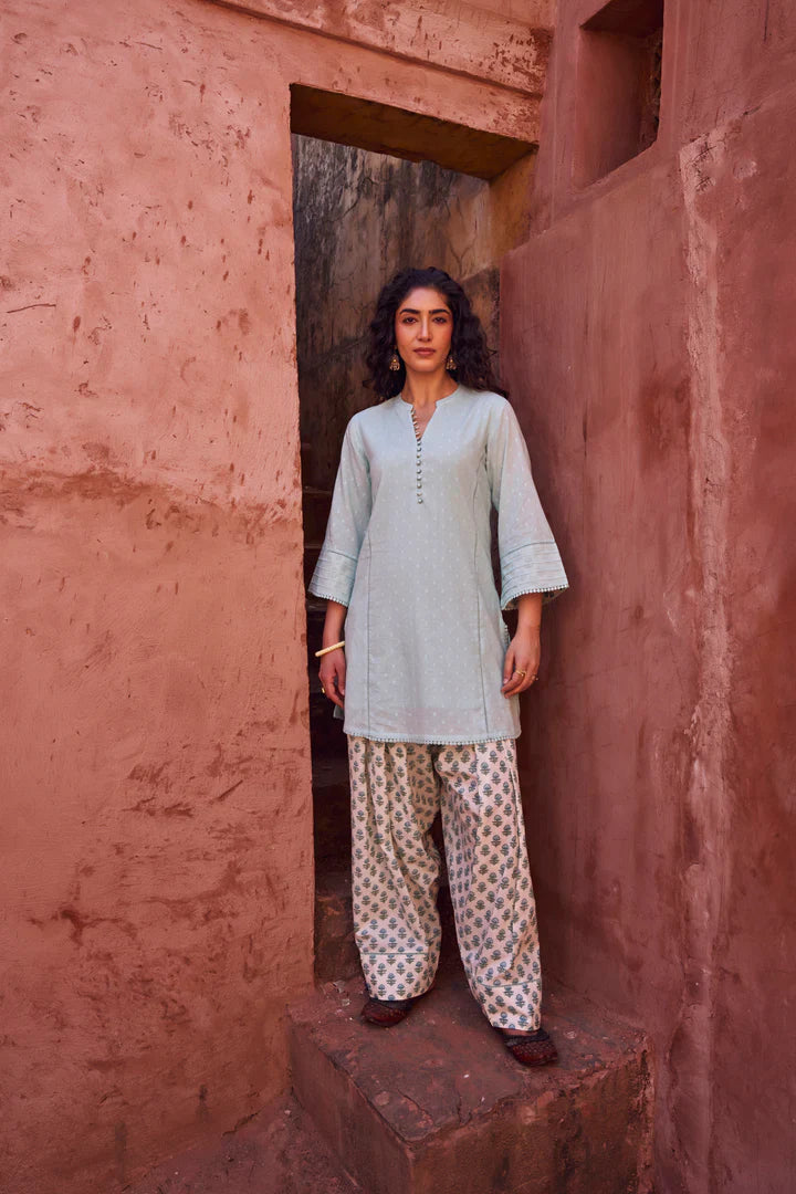 Pastel Blue Mul-Cotton Kurta Set