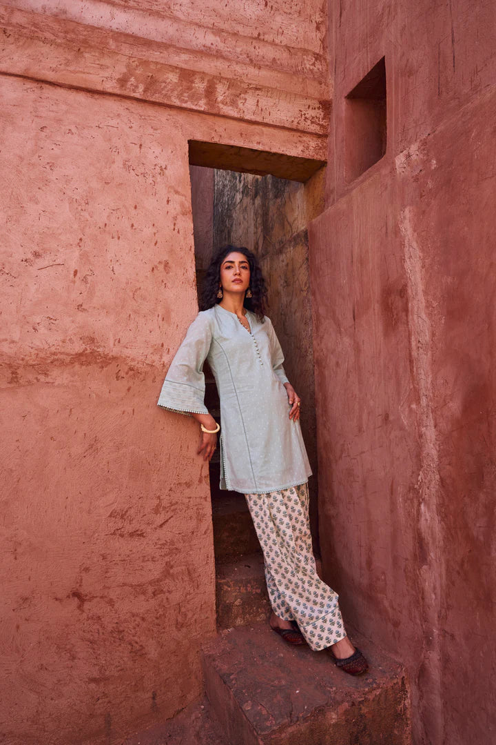 Pastel Blue Mul-Cotton Kurta Set