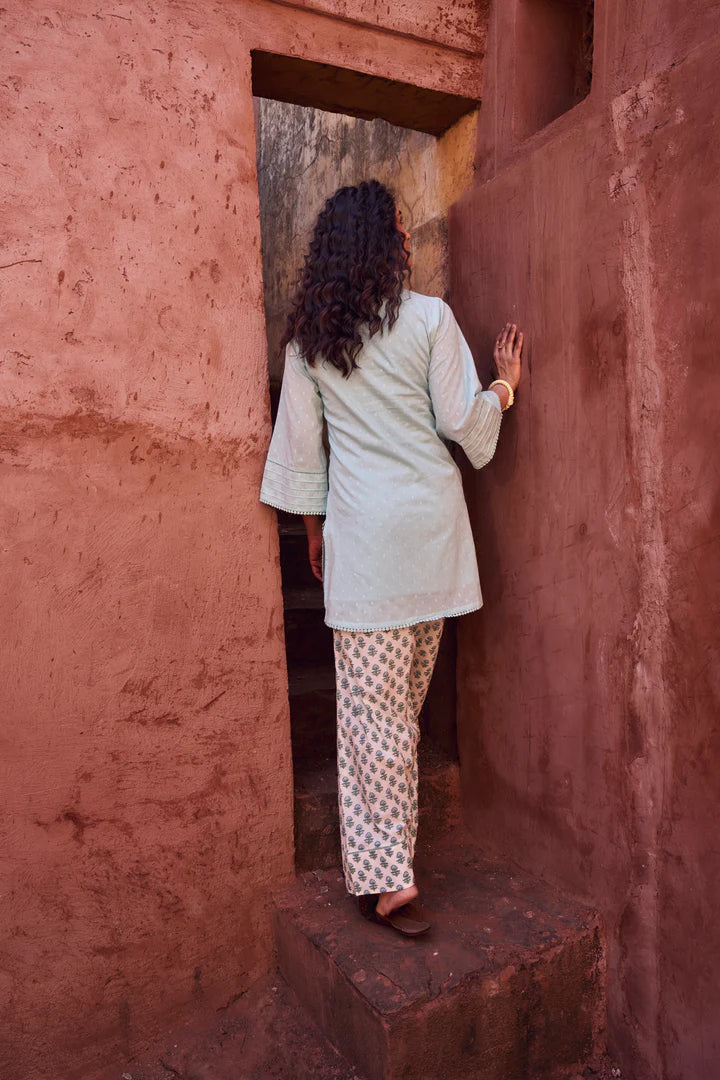 Pastel Blue Mul-Cotton Kurta Set