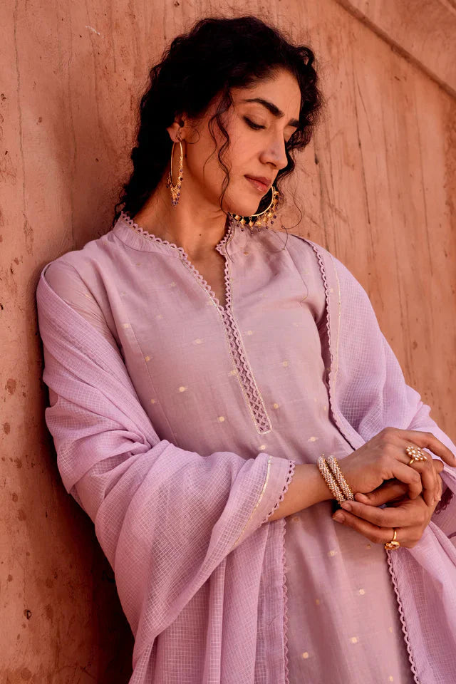 Soft Lilac Zari Dotted Mul-Cotton Pant Set