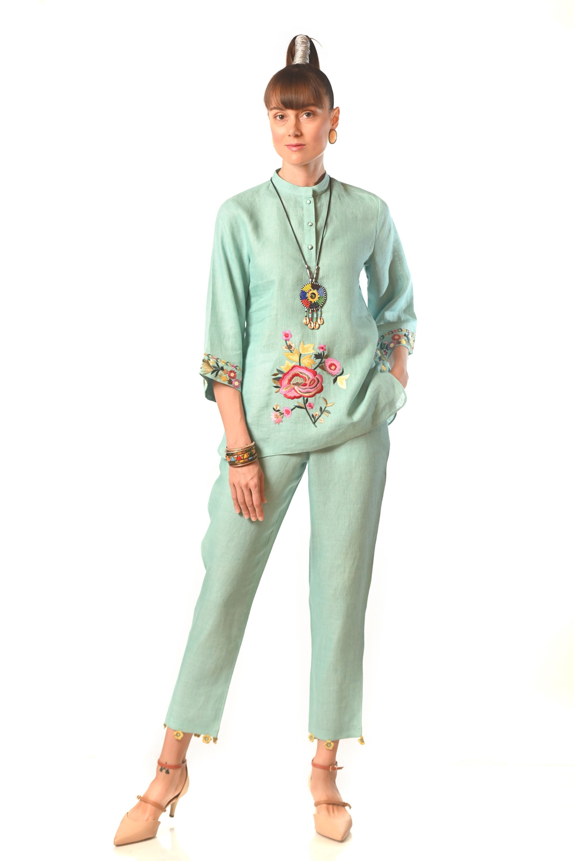 Pastel Mint Embroidered Co-Ord Set