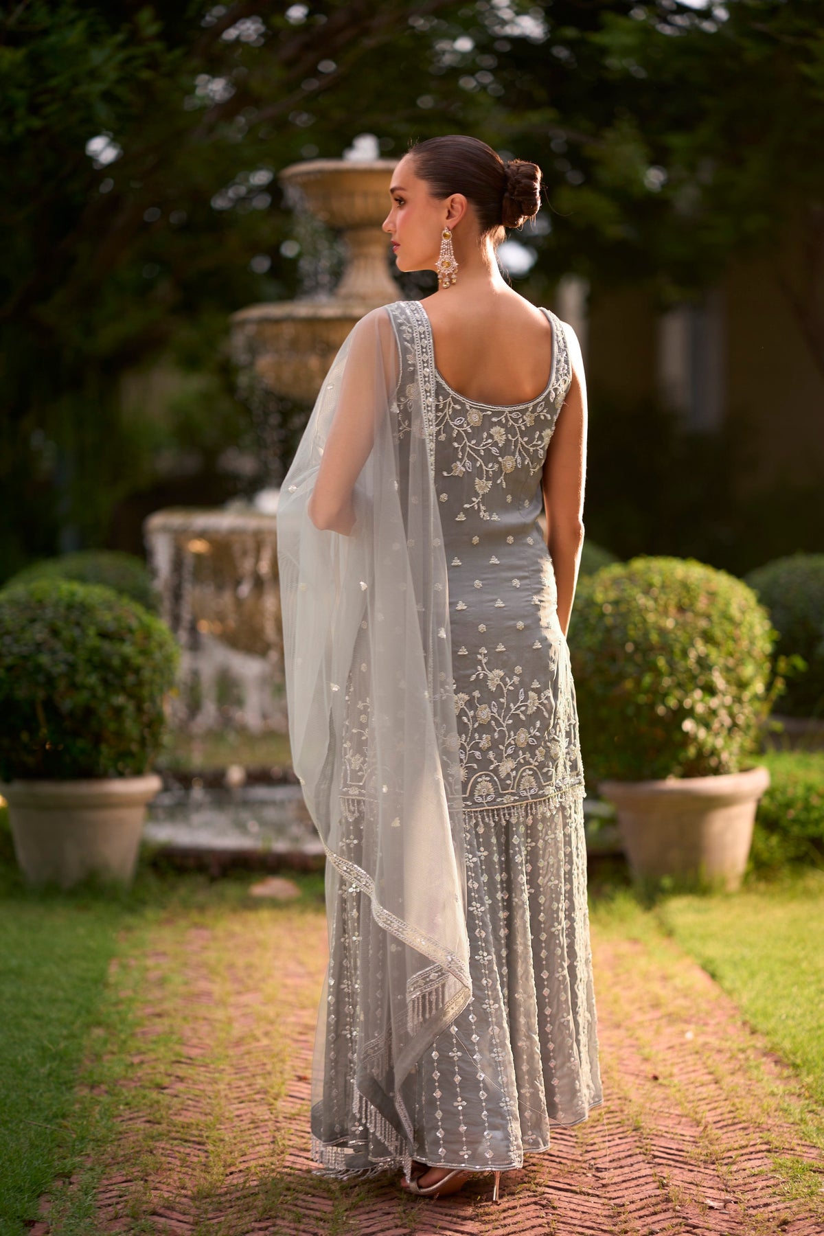 Slate Grey Embellished Georgette Silk Palazzo Set