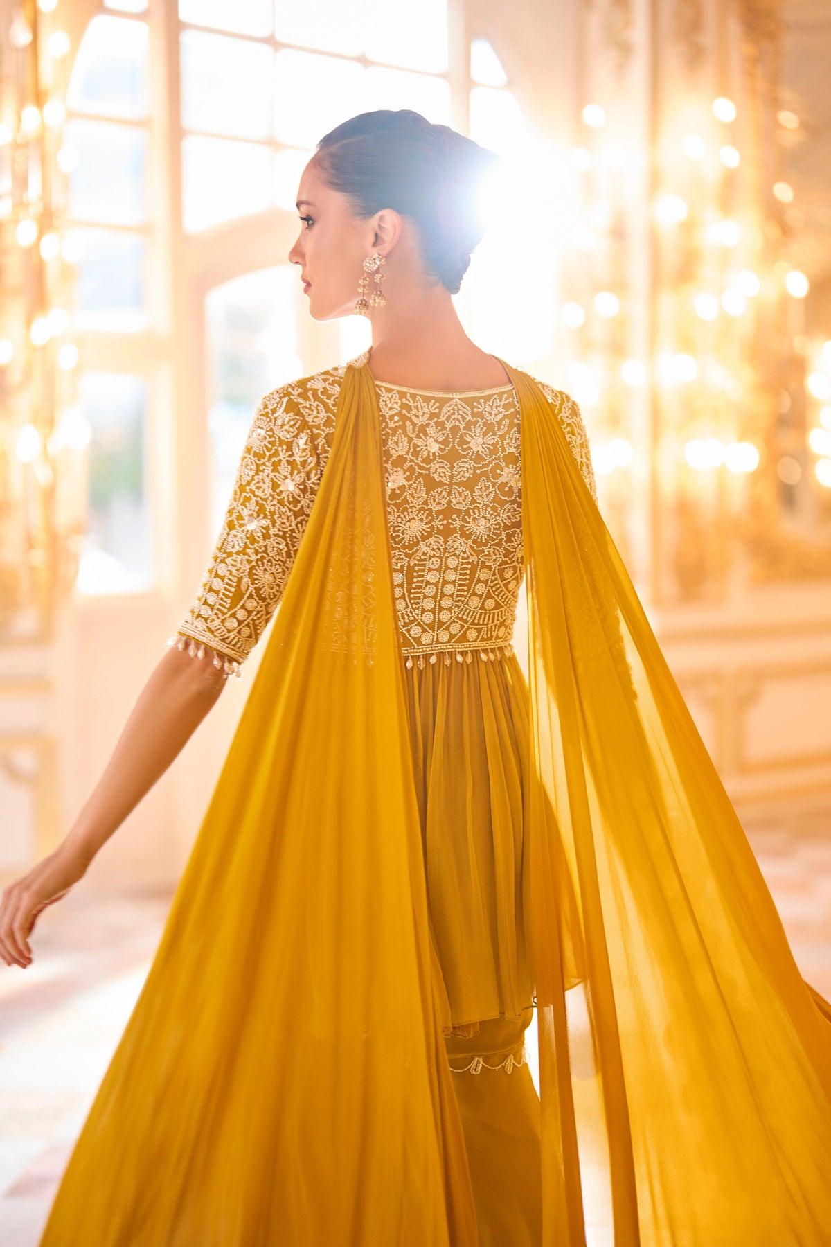 Sunshine Yellow Embellished Chinon Silk Sharara Set