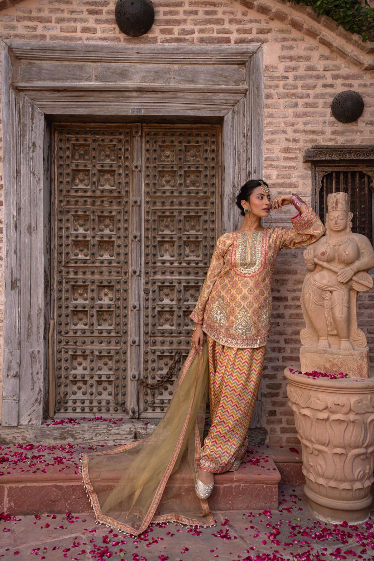 Champagne Beige Embellished Shimmer Silk Salwar Set