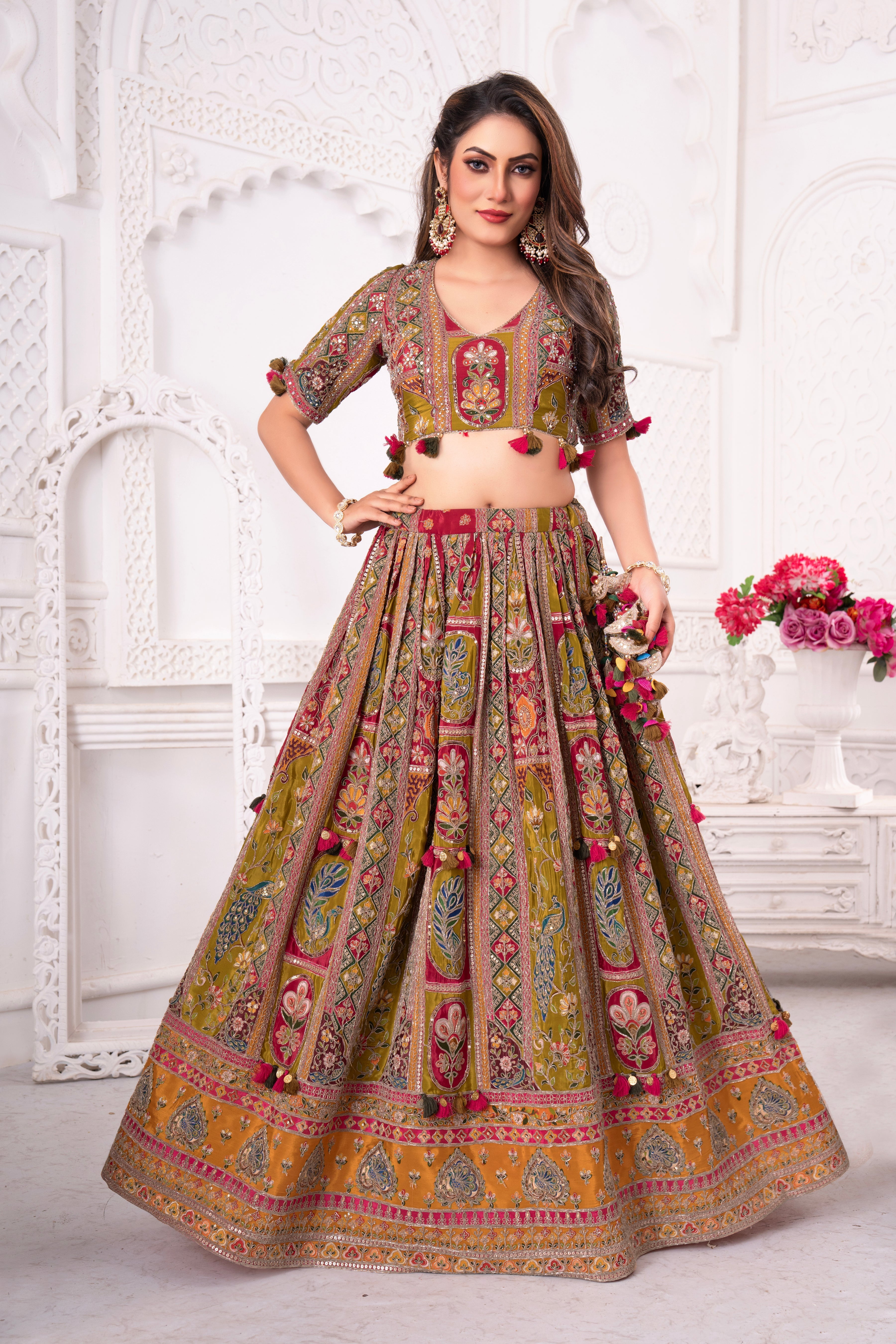 Traditional Green Embellished Lehenga Set