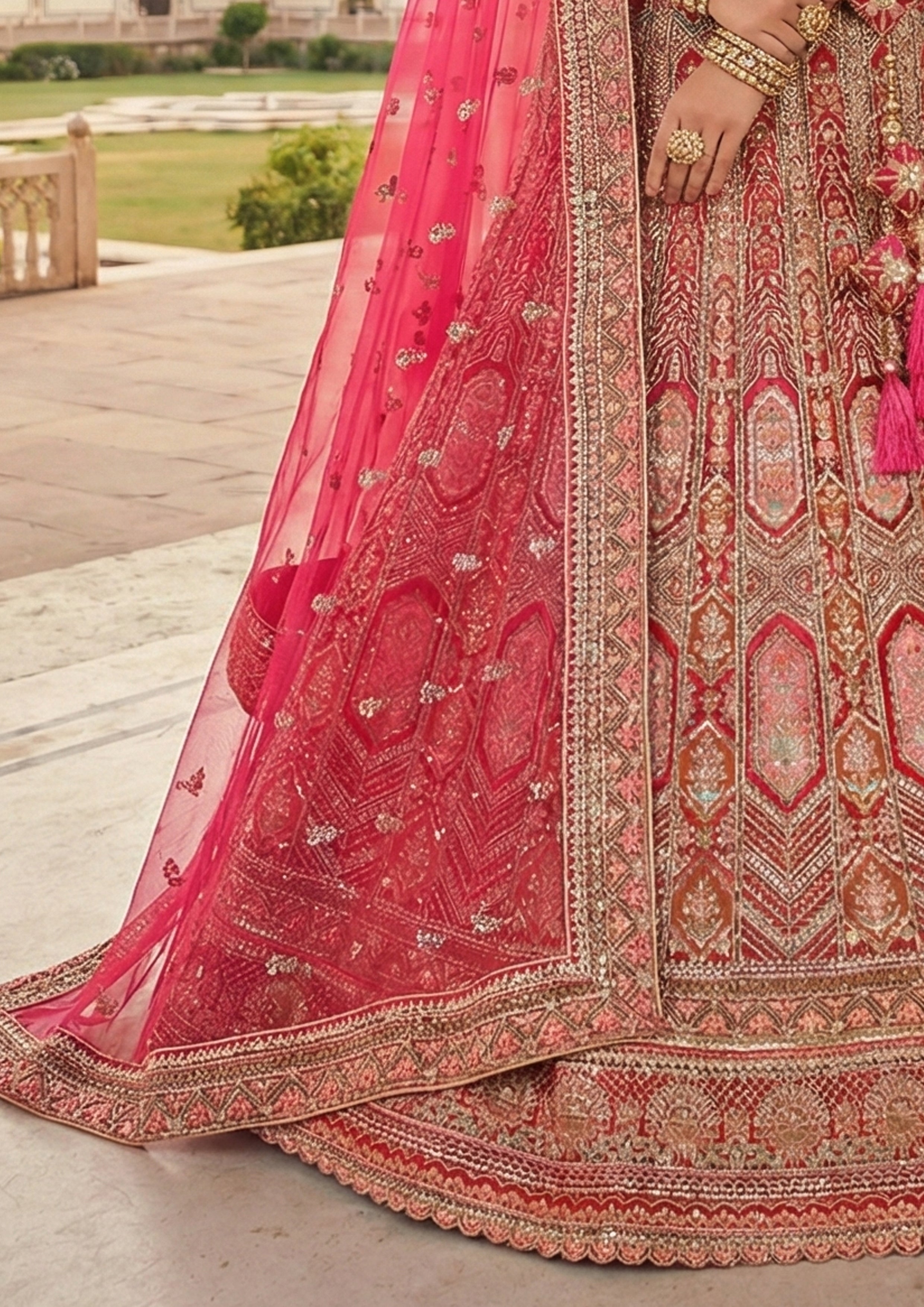 Rani Red Embellished Premium Velvet Lehenga Set