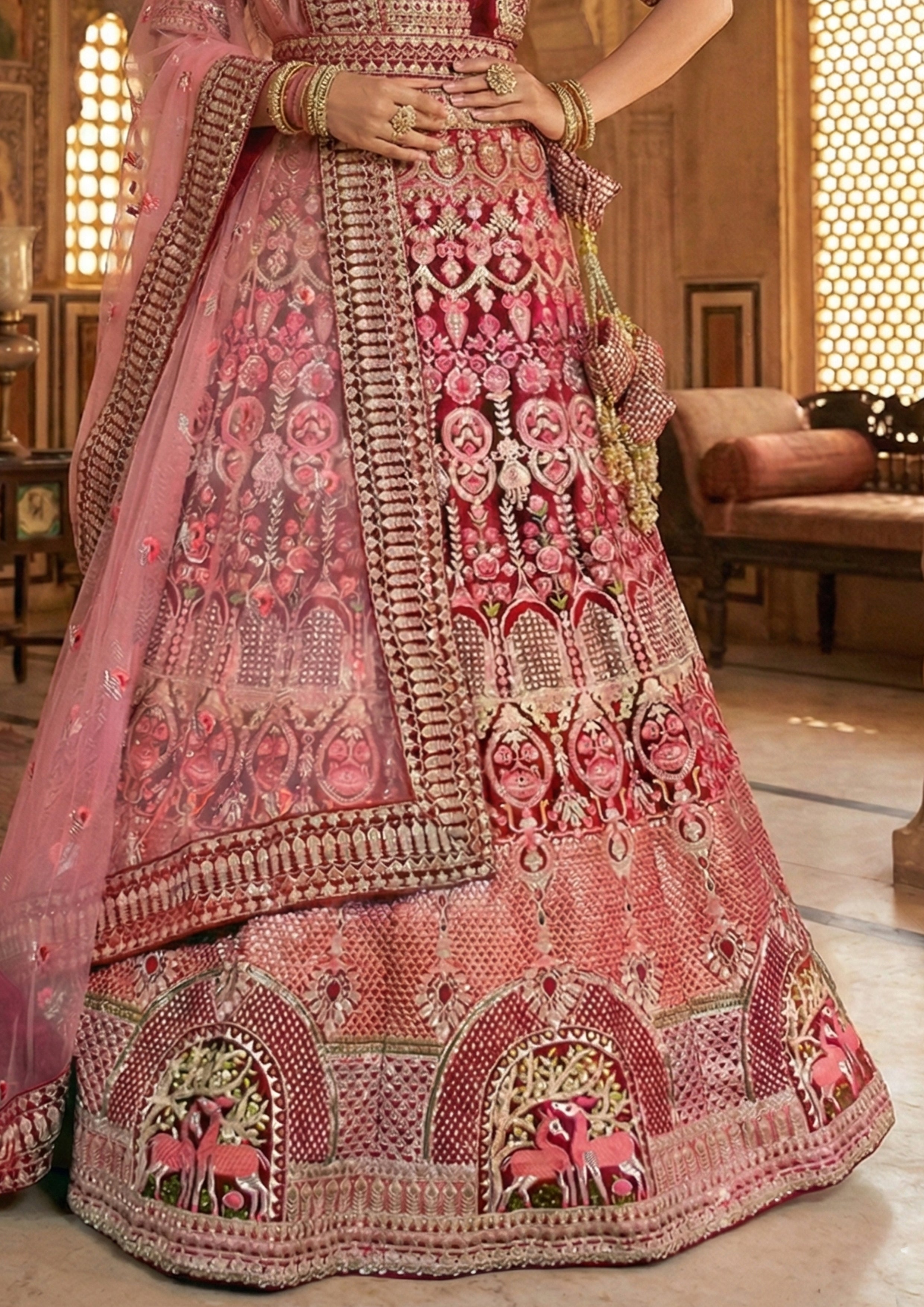 Rich Maroon Embellished Premium Velvet Lehenga Set