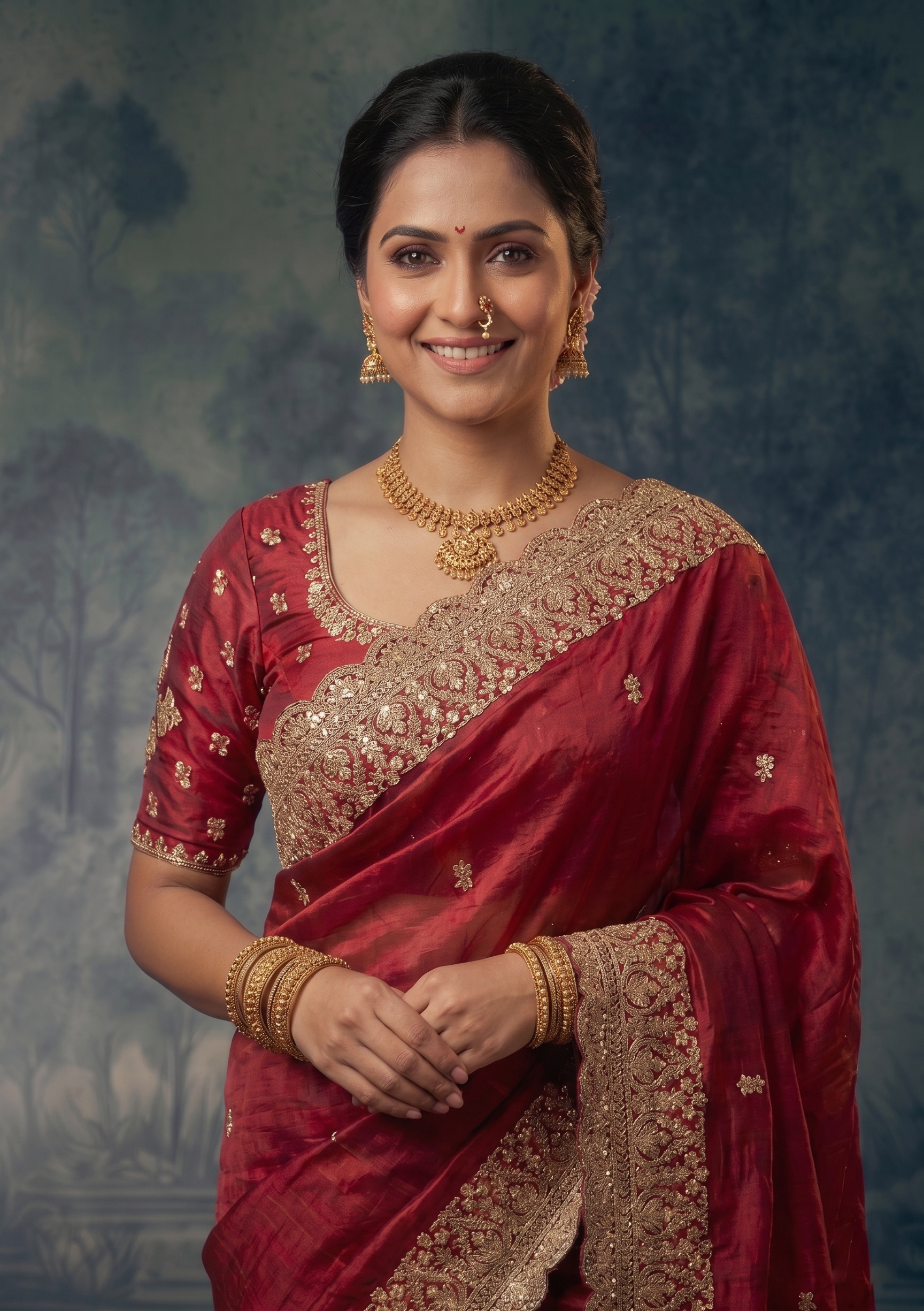 Crimson Heritage Embellished Satin Silk Saree
