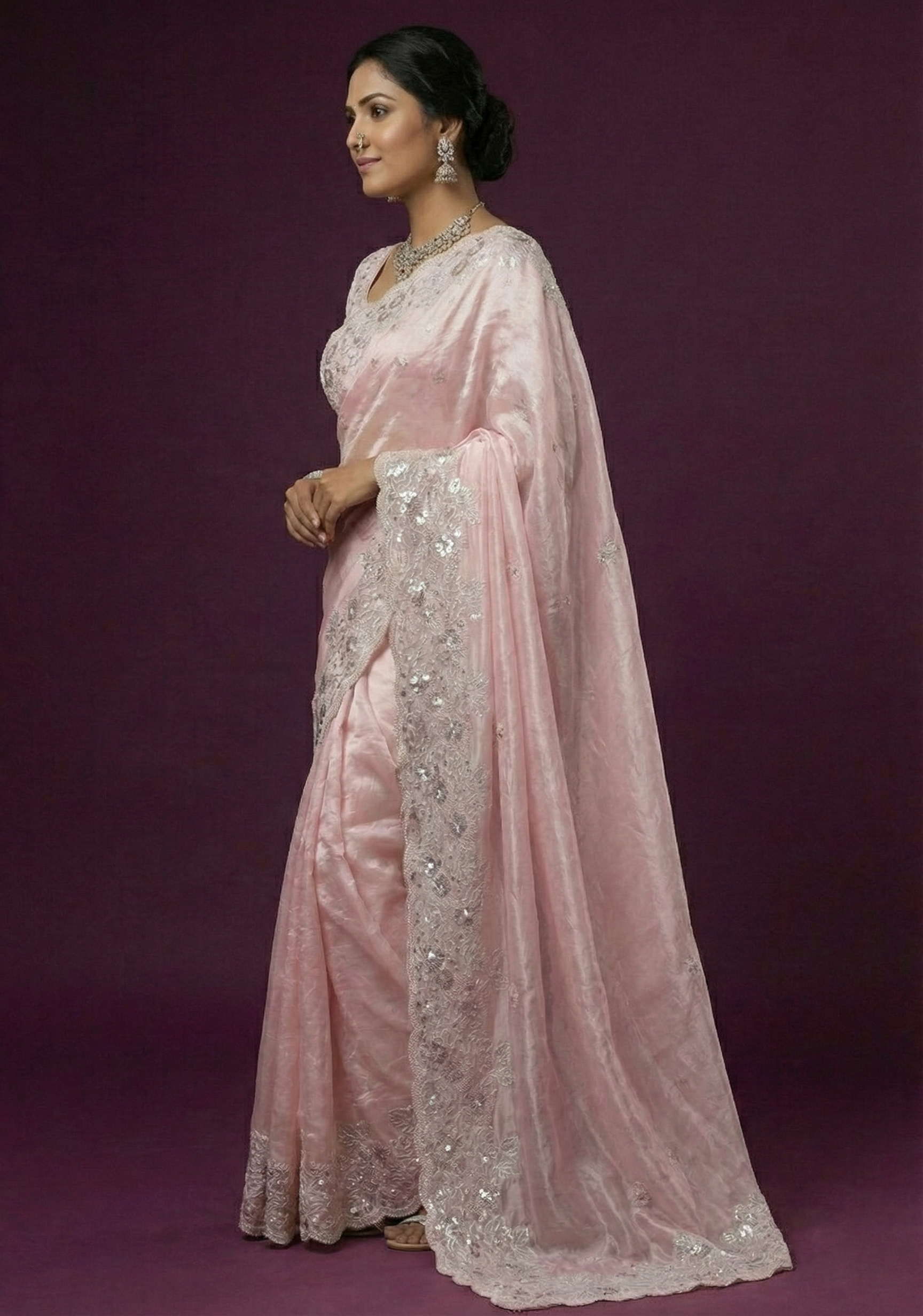 Rose Quartz Embellished Premium Net Saree