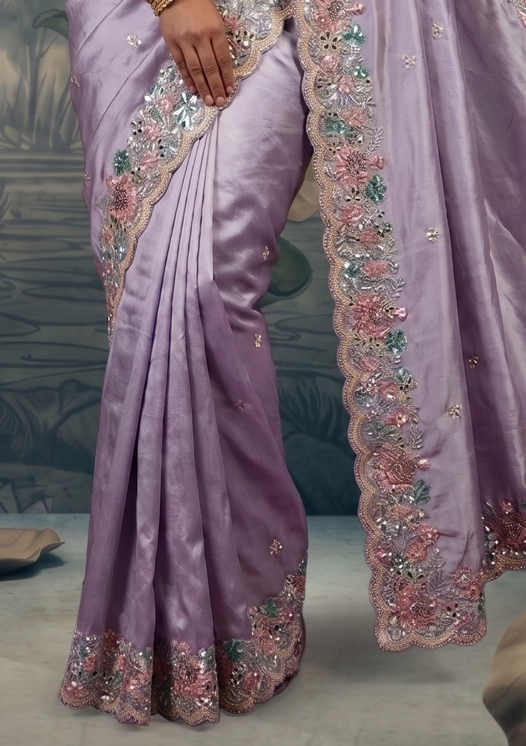 Flora Lilac Embellished Satin Silk Saree