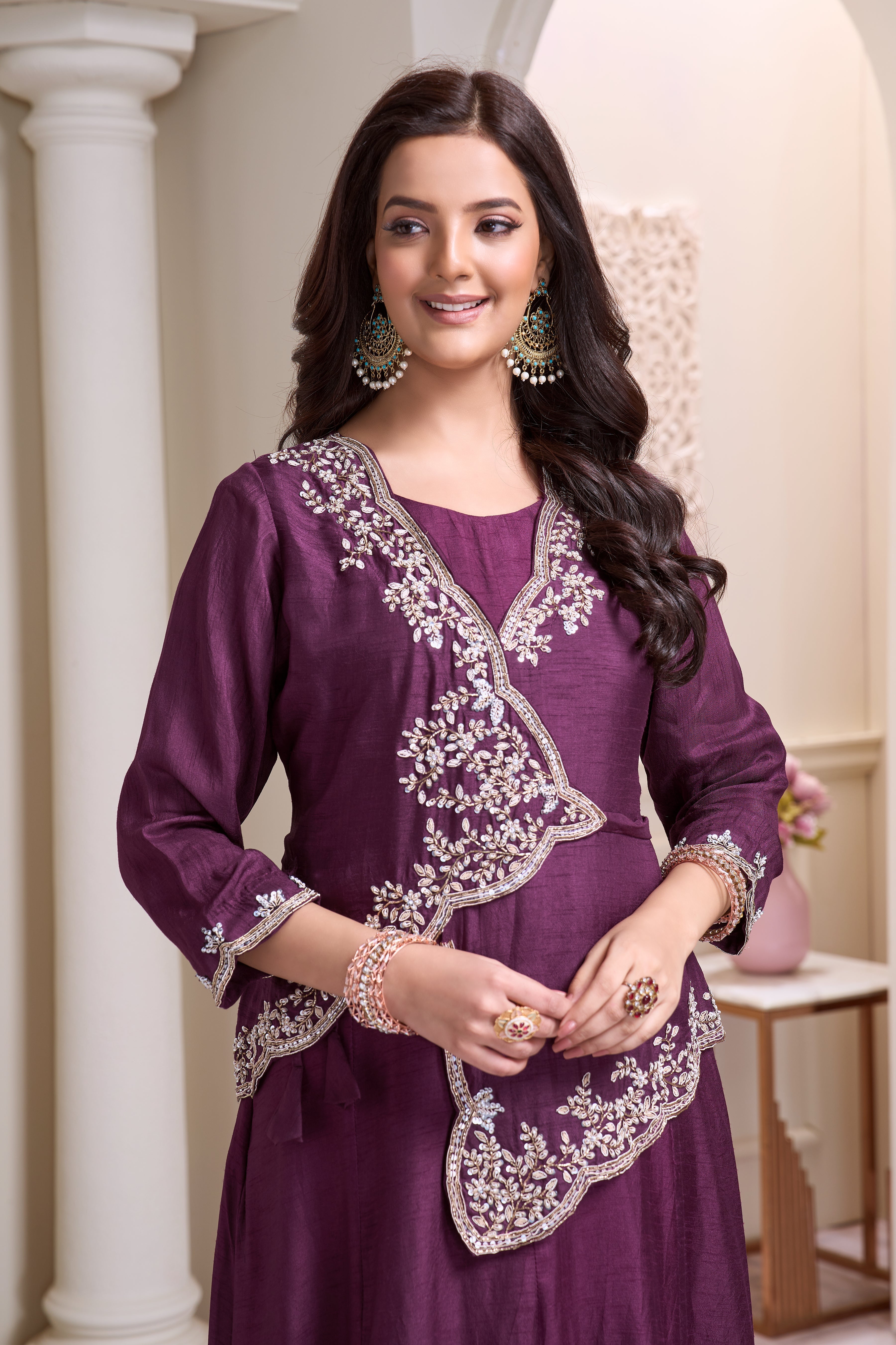 Majestic Plum Embellished Raw Silk Gown