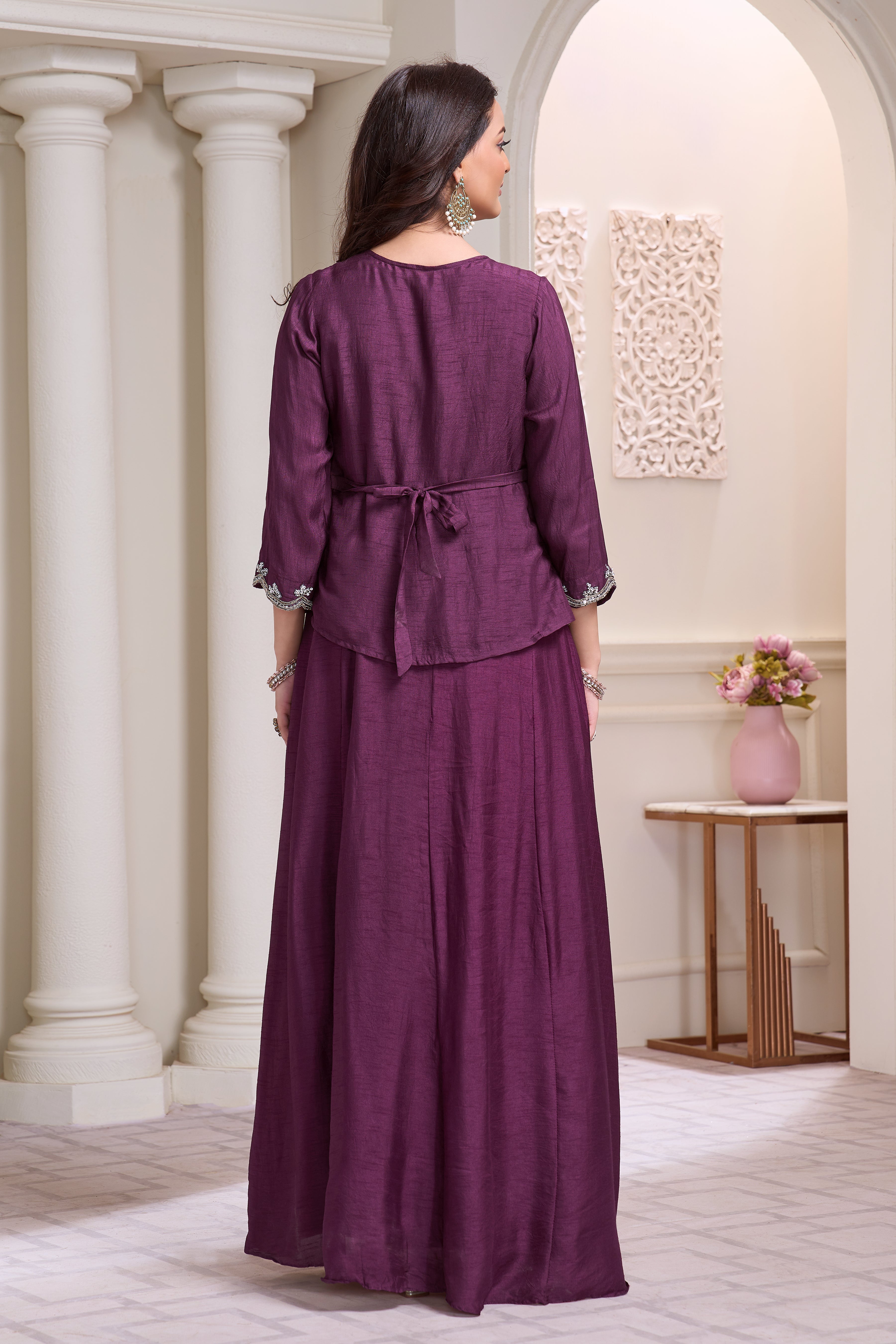 Majestic Plum Embellished Raw Silk Gown