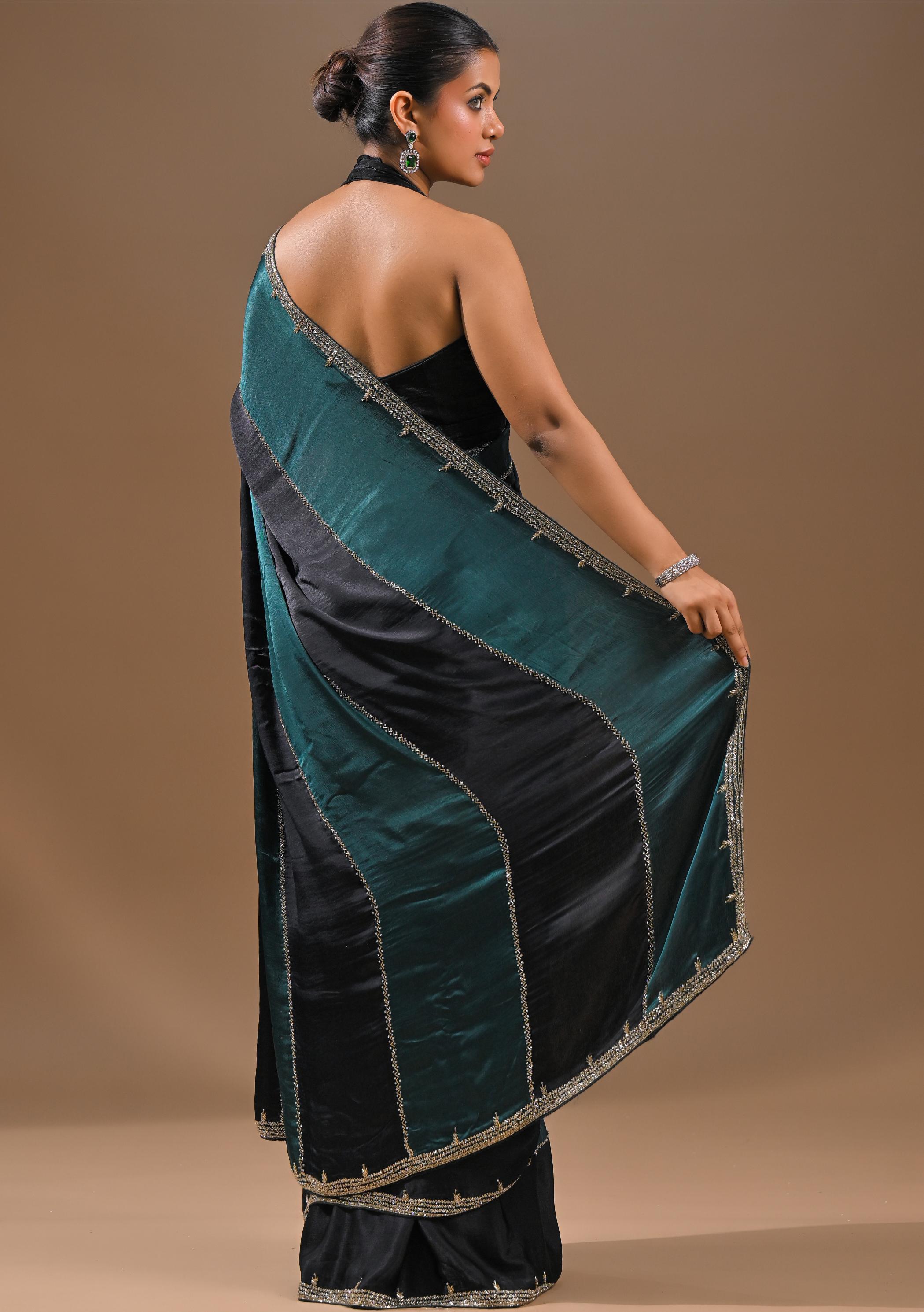 Black Embellished Satin Silk Saree