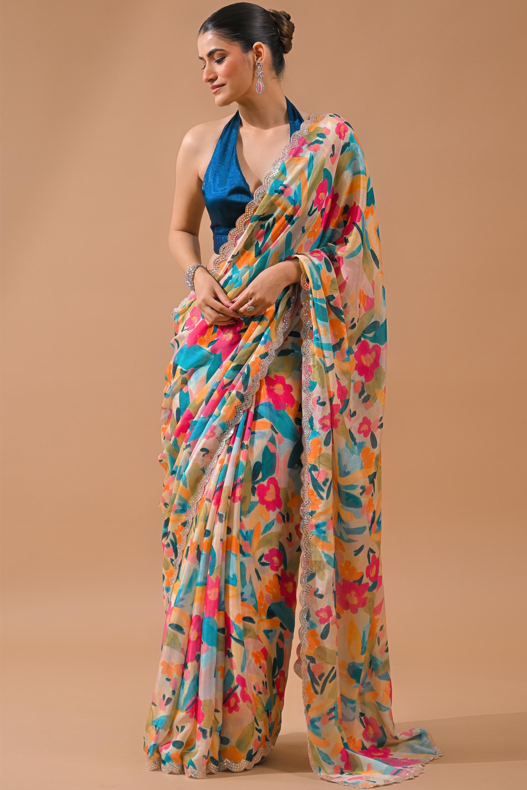Multicolor Digital Printed Saree