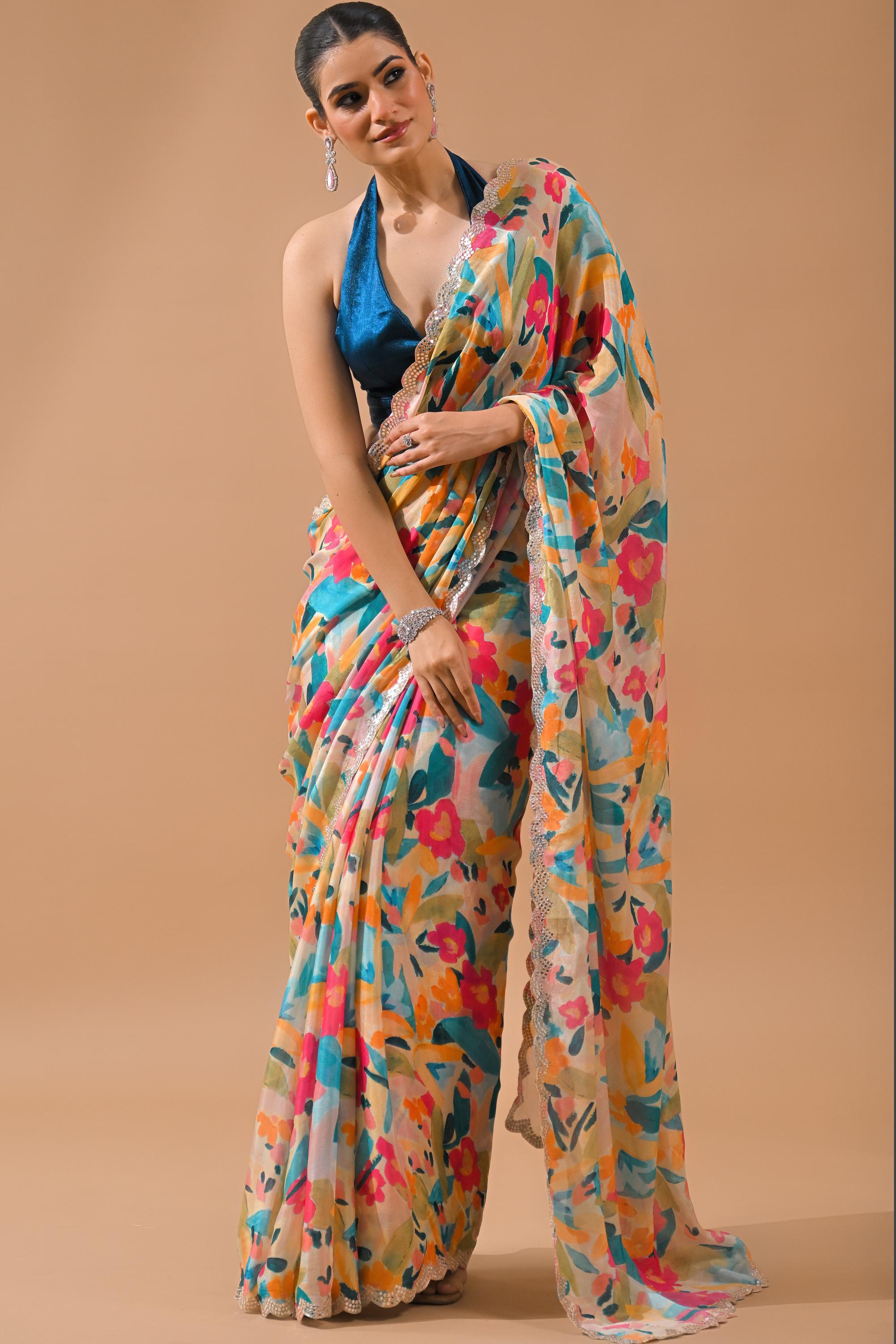 Multicolor Digital Printed Saree