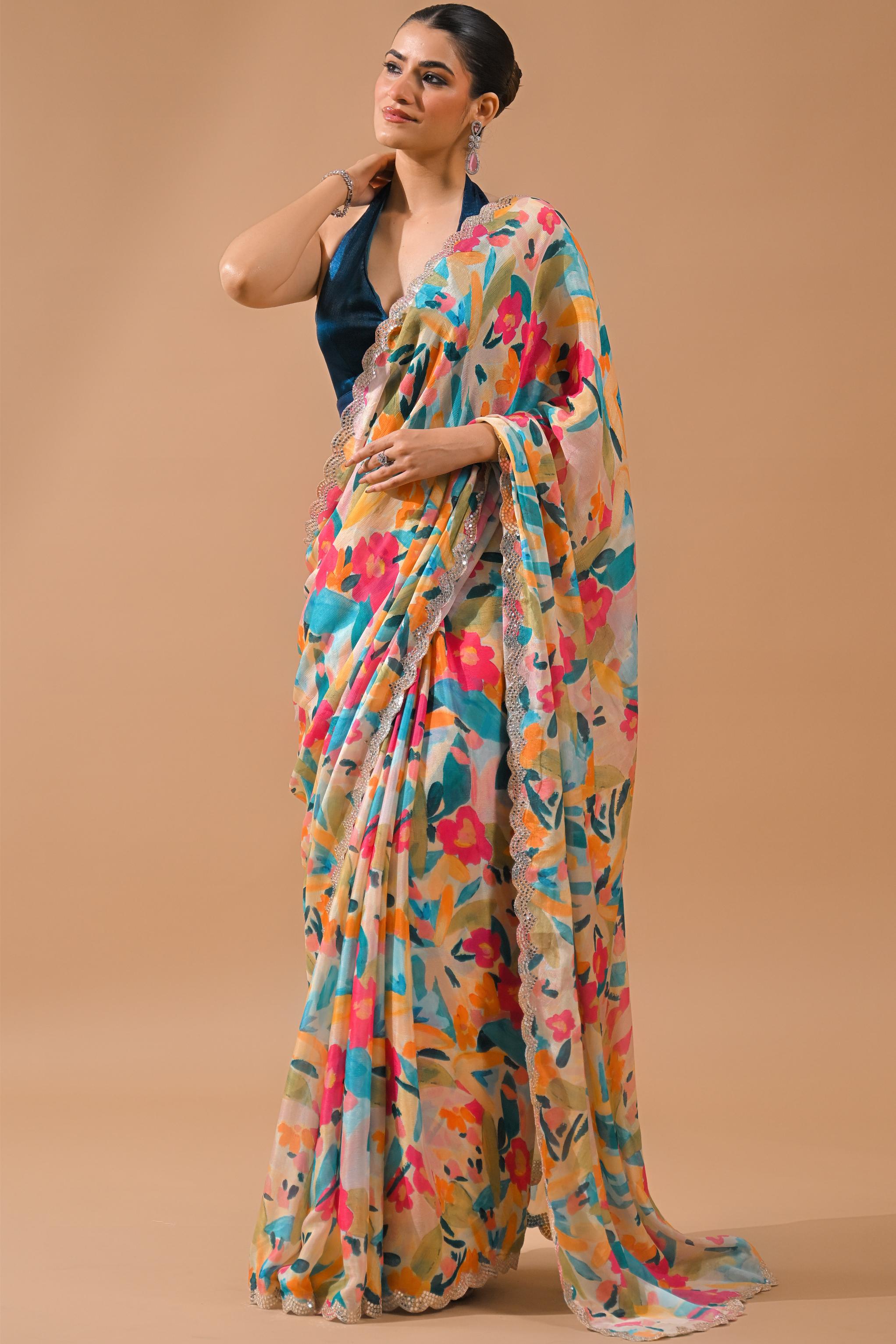 Multicolor Digital Printed Saree